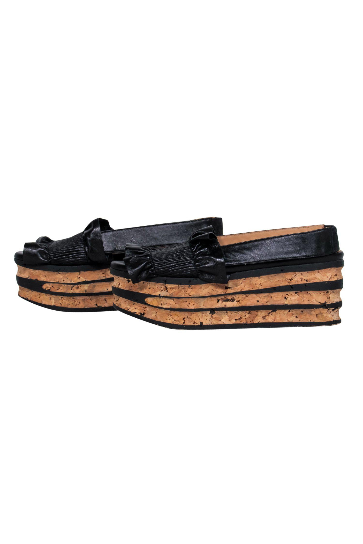Paloma Barcelo's Black Ruffle Leather Slingback Flatform Sandals - Size 7, a Tropical Downtown Delight