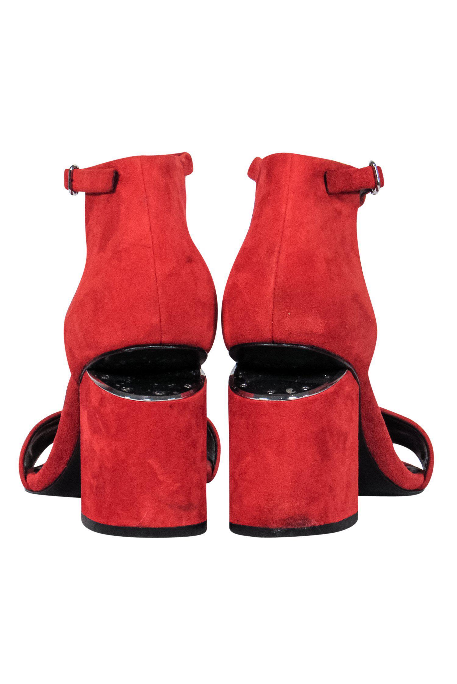 Alexander Wang Red Suede Strappy Pumps with Heel Cutout - Size 7: A Fashion Statement!