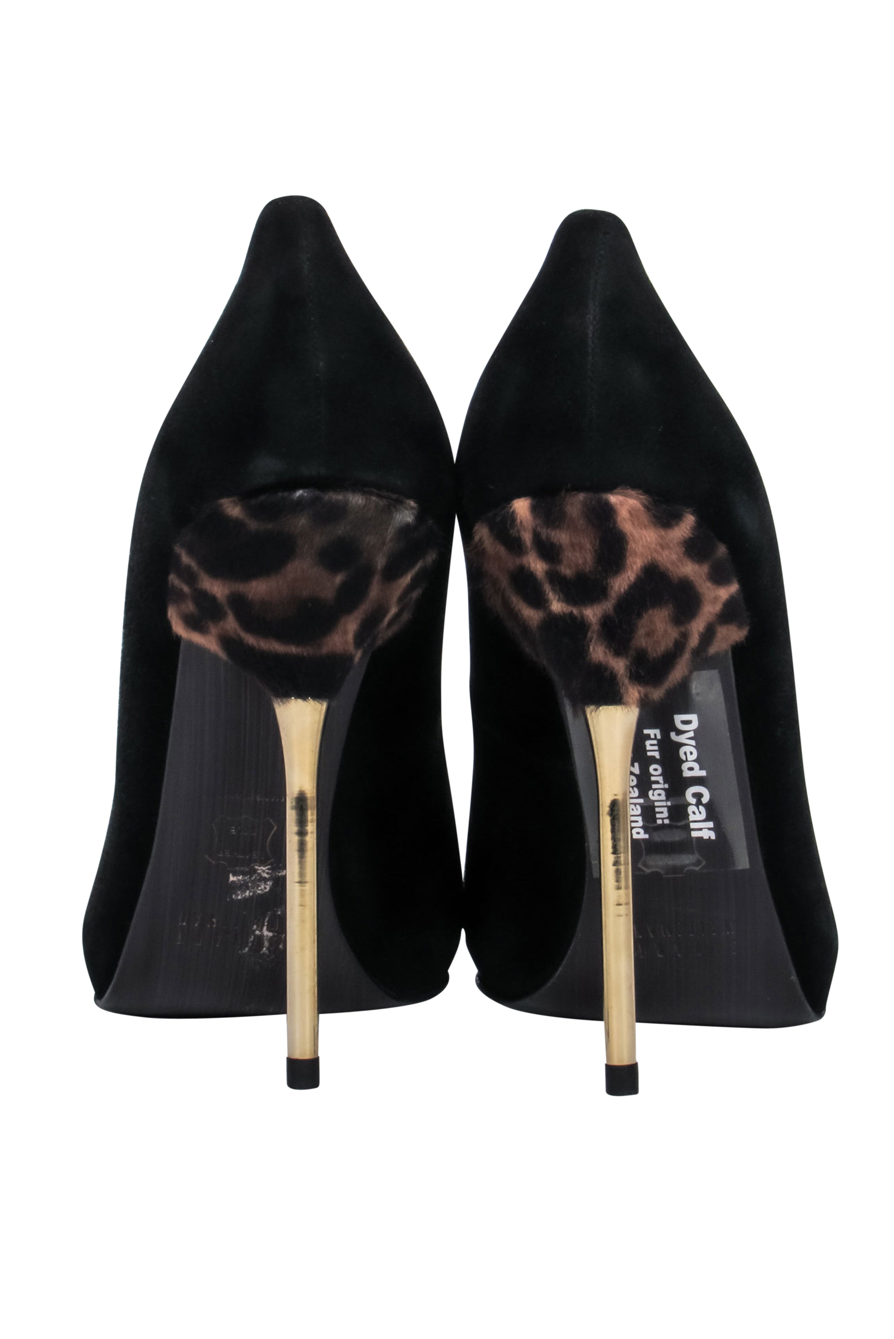 Stuart Weitzman Black Suede Leopard Heel Pumps - Size 6.5