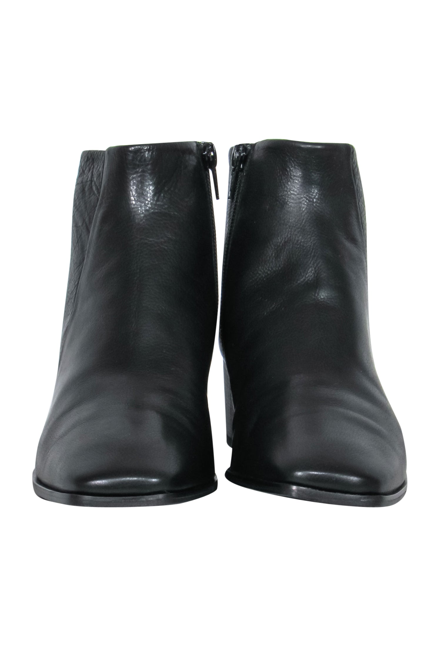 Coclico's Chic 'Frida' Black Pebbled Leather Block Heel Ankle Booties - Size 6.5