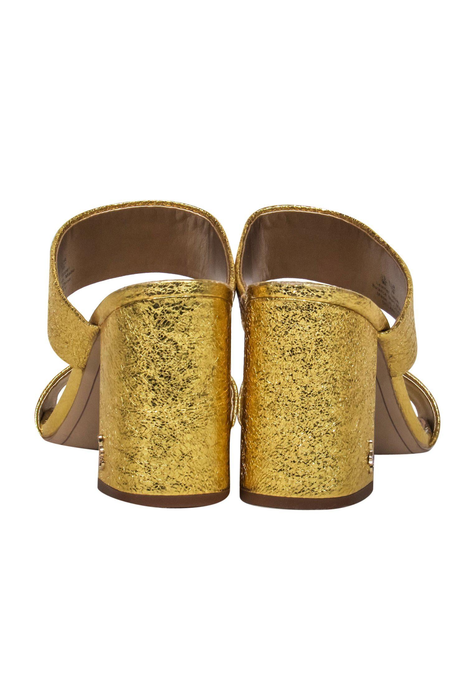 Sam Edelman Gold Crinkled Block Heel Mules - Size 9: Sparkle Every Day!