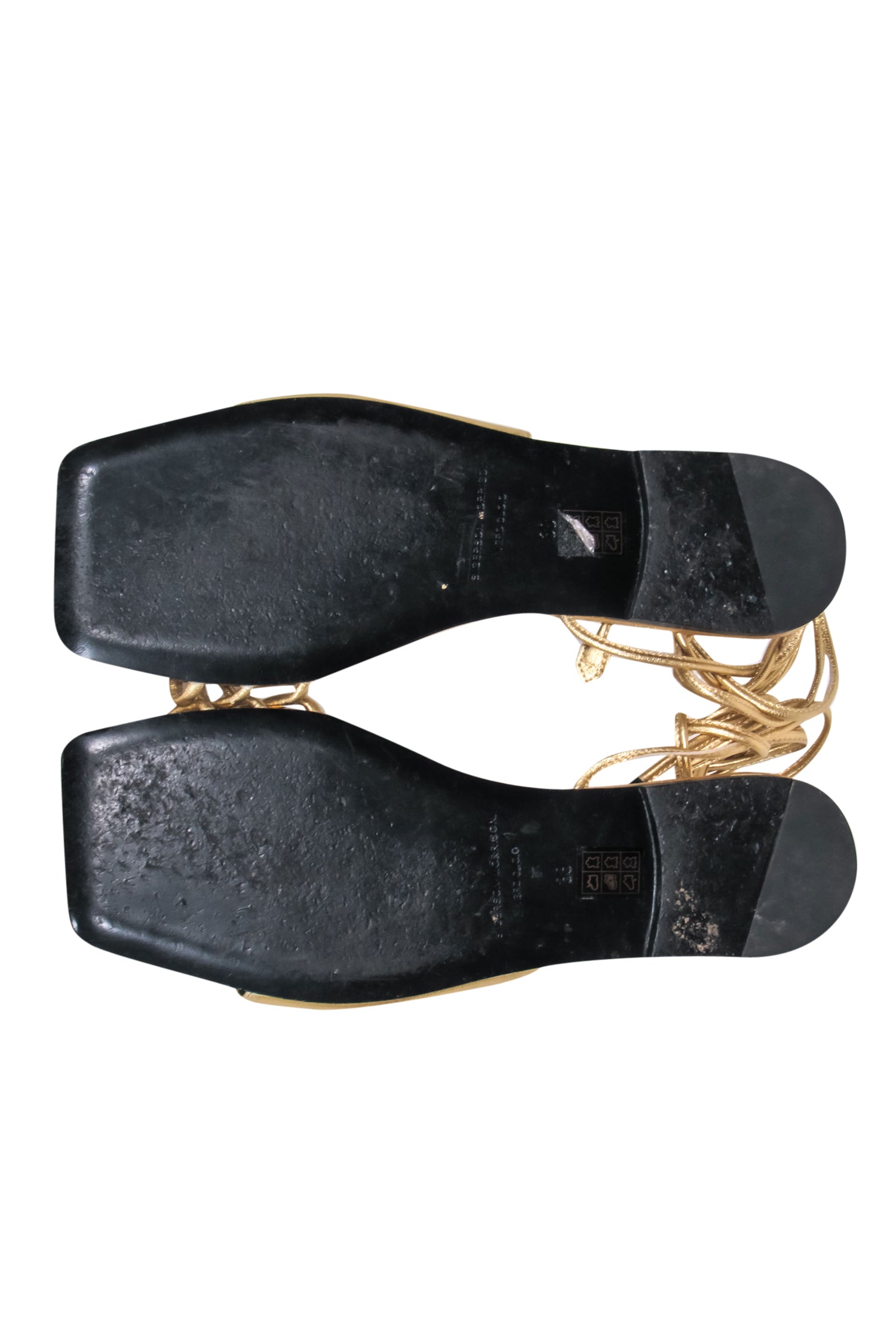 Sigerson Morrison Gold Leather Strappy Ankle-Wrap Sandals - Size 8
