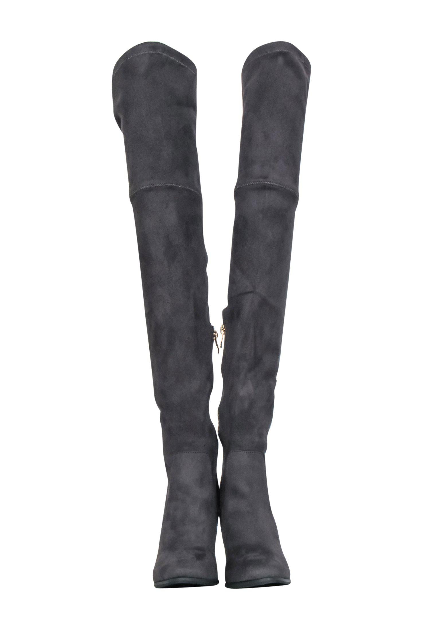 Catherine Malandrino Dark Grey Faux Suede Over-the-Knee Heeled Boots - Size 6