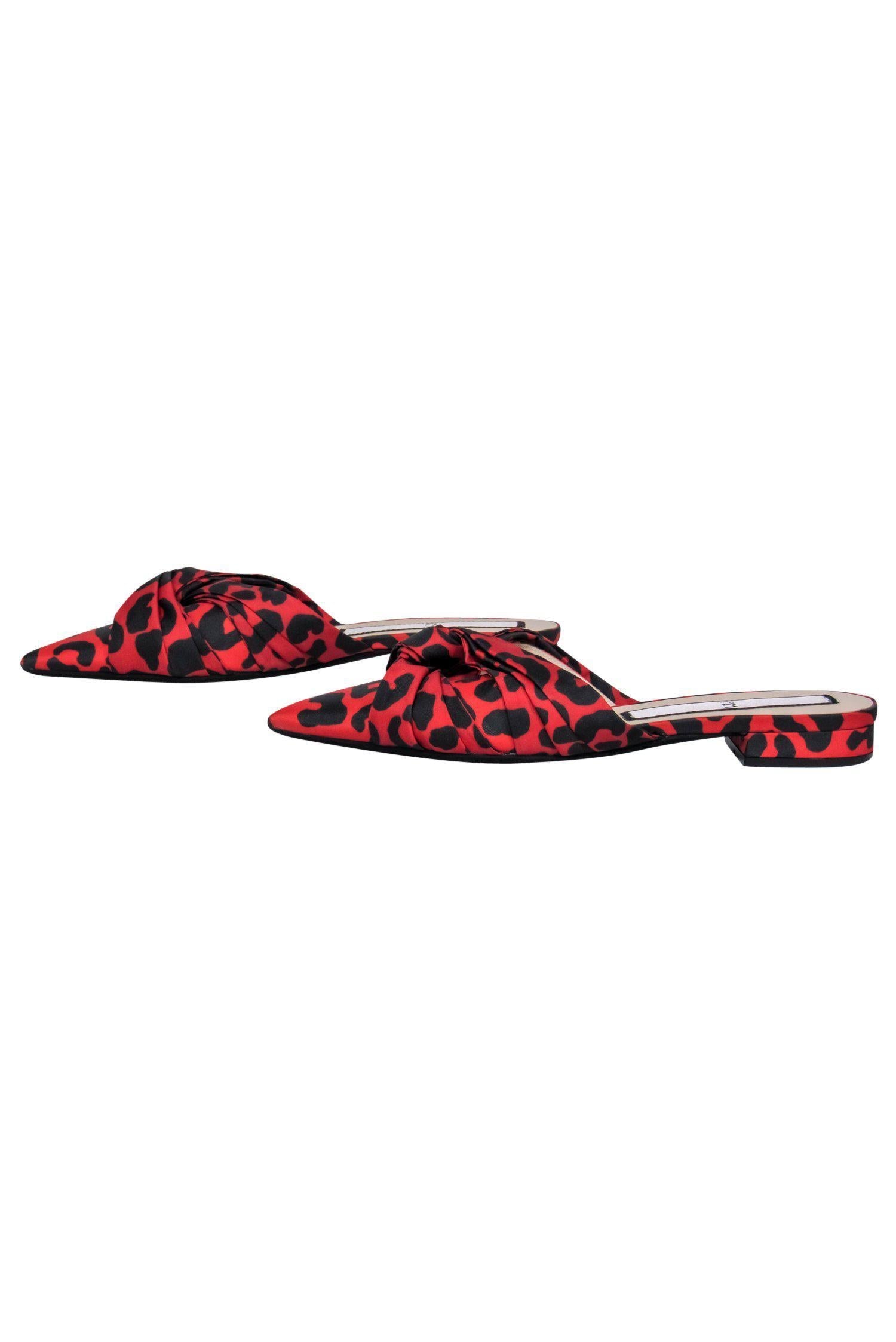 No. 21 Red & Black Leopard Print Pointed Toe Mules - Size 9.5: Fierce Fashion for You!