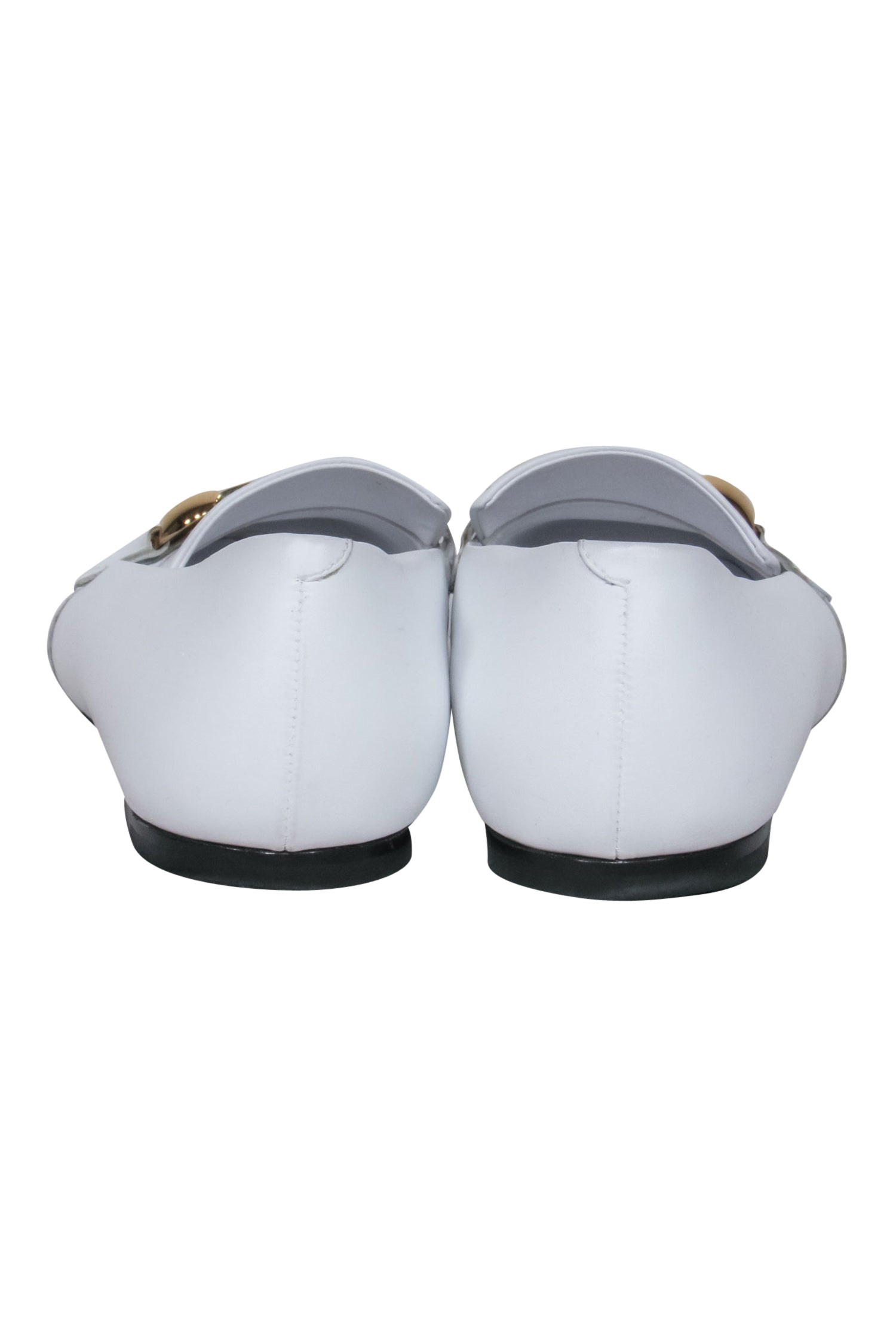 Burberry White Leather Loafers with Gold Buckle - Size 8: A Stylish Office Essential