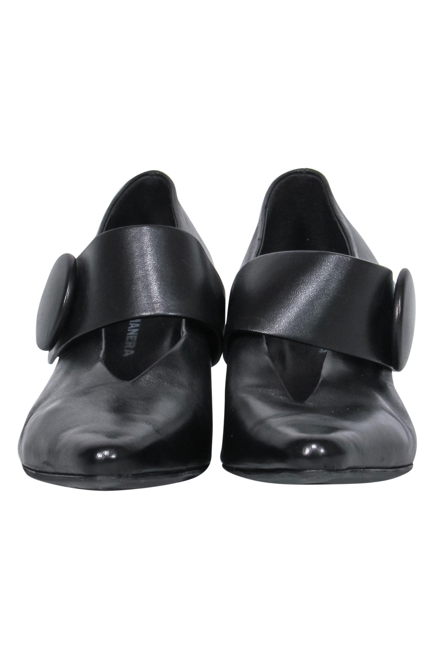 Halmanera Black Leather Pointed Toe Block Heel Mary Janes - Size 7.5 - Fashionable Footwear!