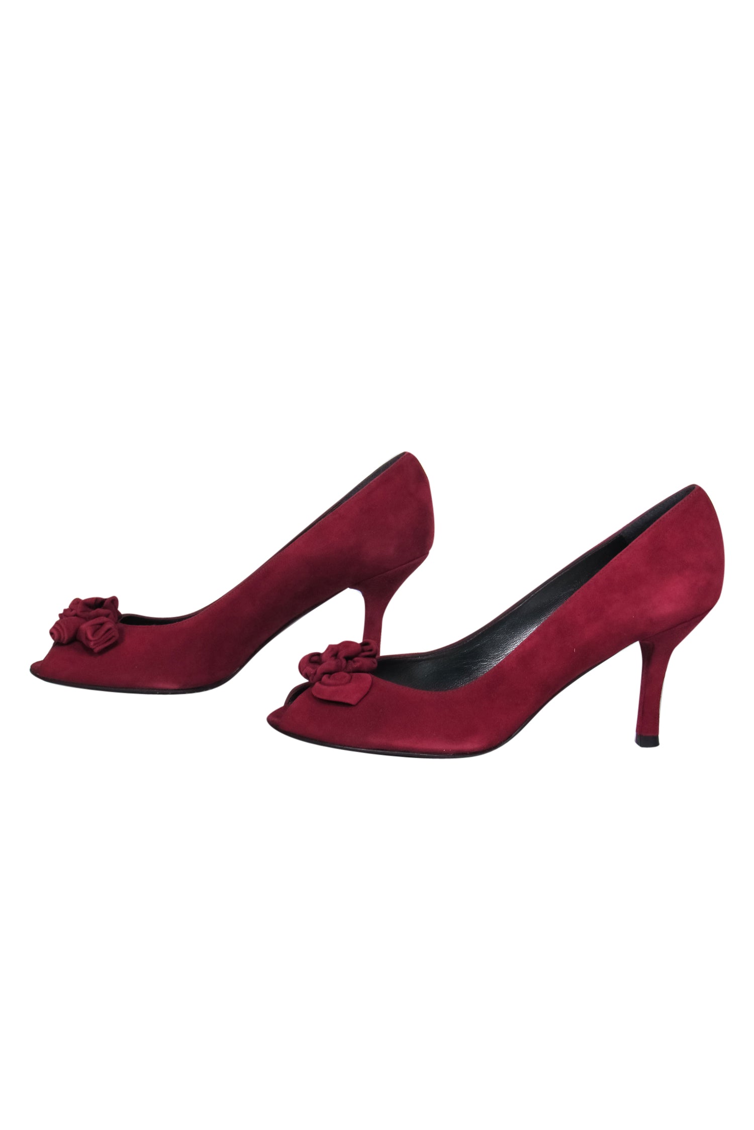 Stuart Weitzman Burgundy Suede Knotted Rose Peep Toe Pumps - Size 9