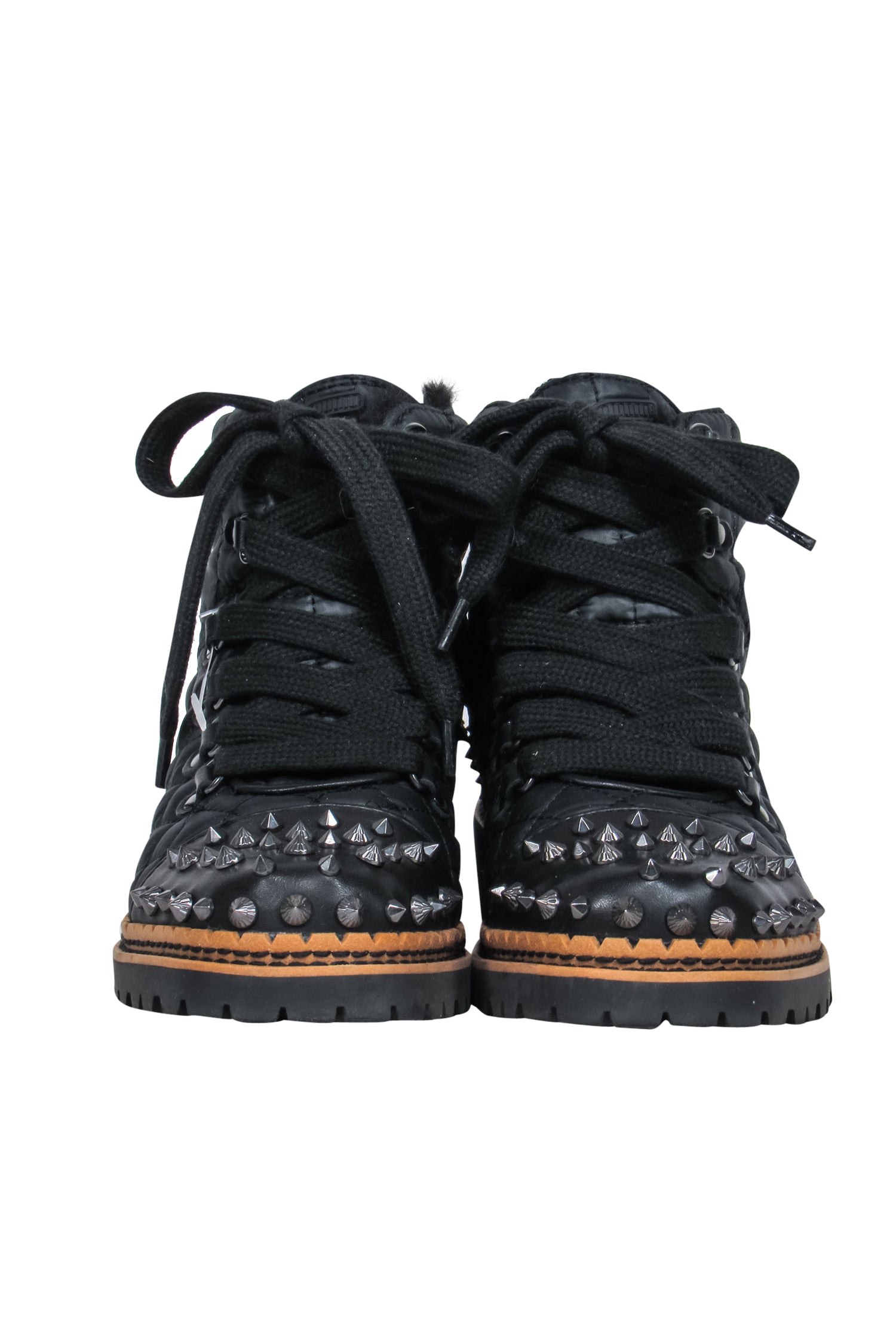 Sam Edelman's Edgy Black Lace - Up Spiked Puffer Booties, Size 6