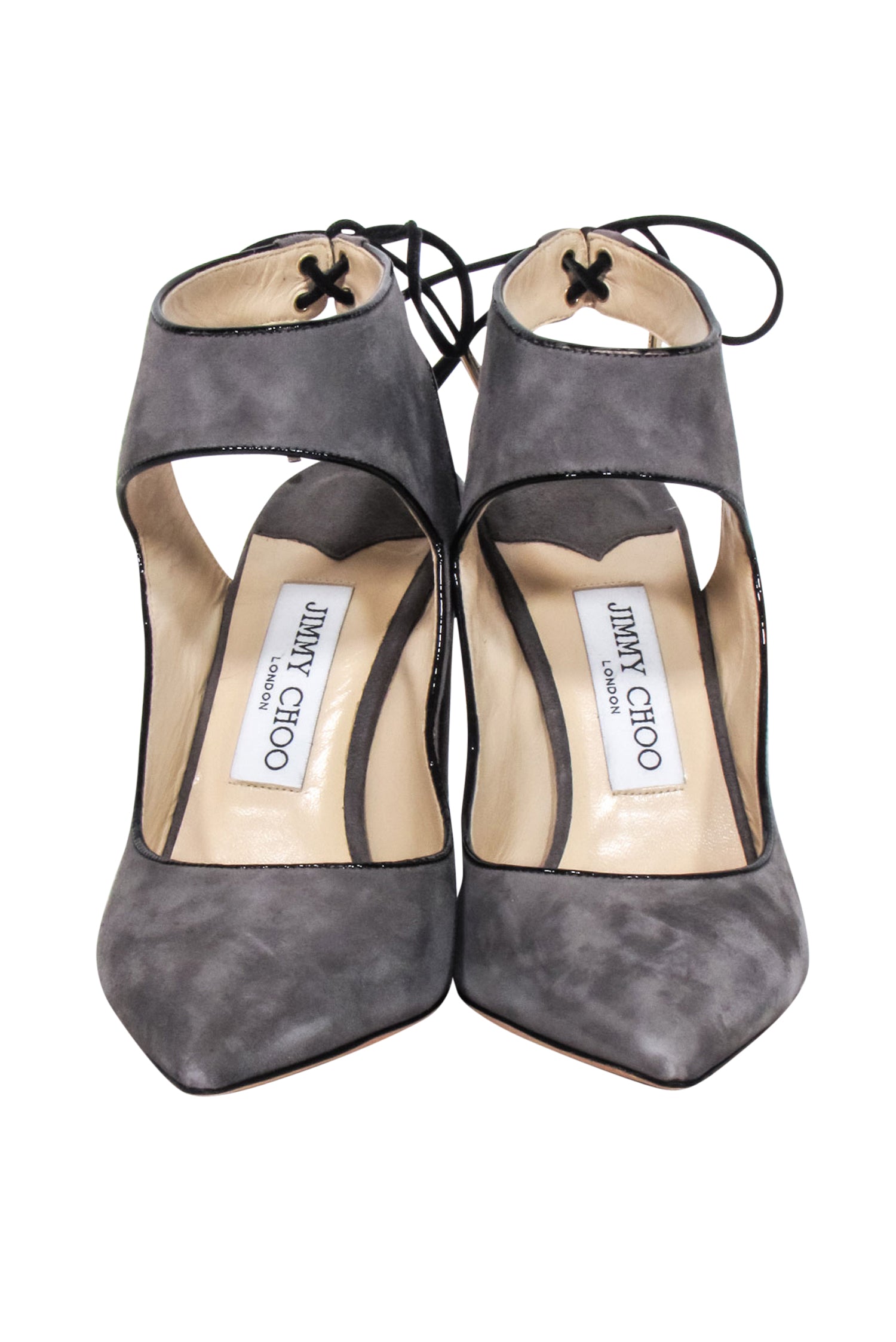 Jimmy Choo Grey Suede Strappy Tie Pumps - Size 8 - Elevate Your Style!