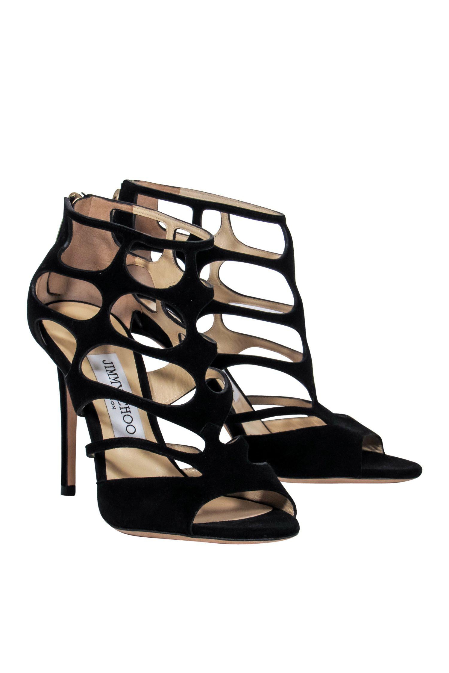 Jimmy Choo Black Suede Cutout Stiletto Sandals - Size 6 - Elevate Your Style!