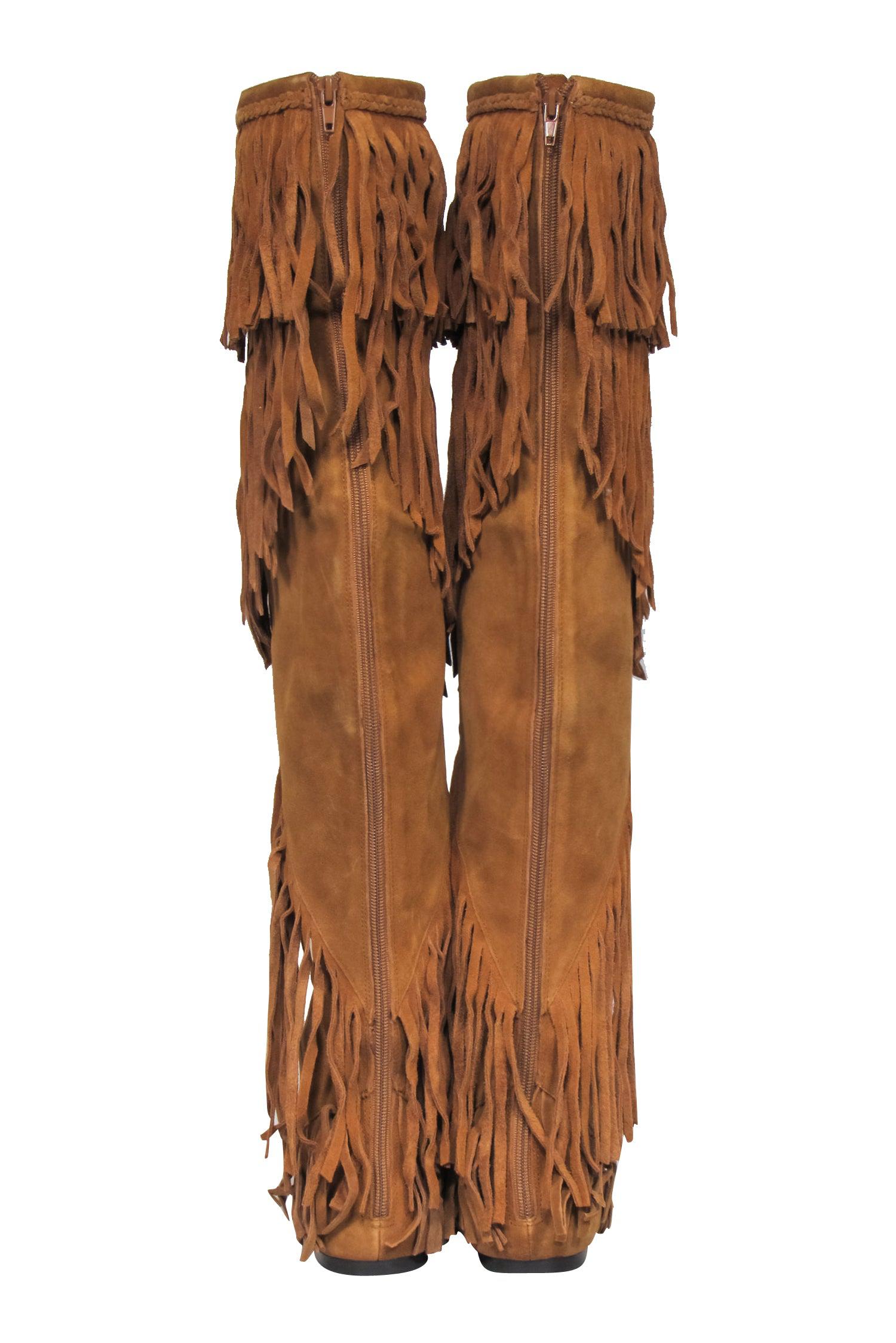 Sam Edelman Tan Suede Fringed Over-the-Knee Boots - Size 10 - Add Western Flare!
