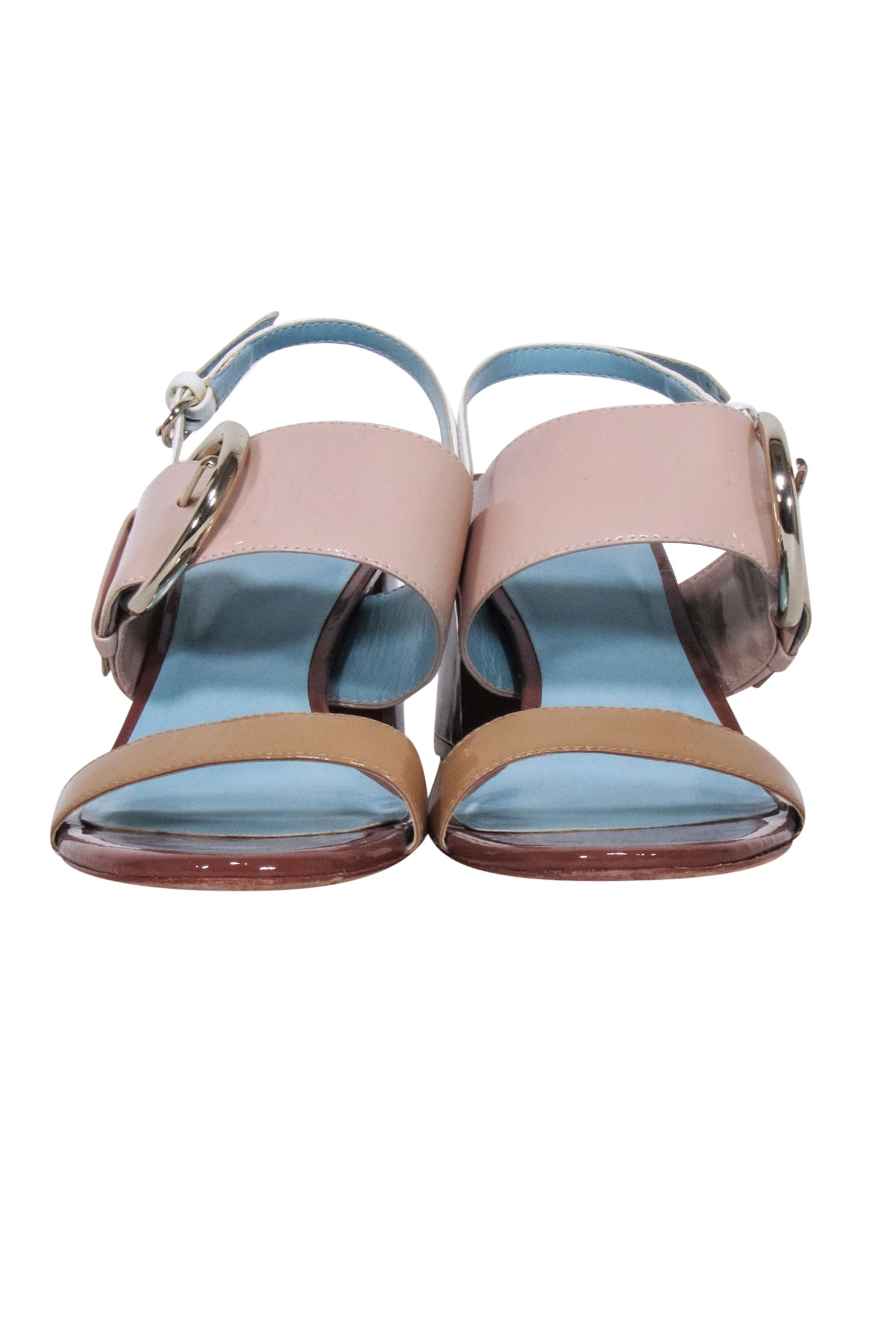 Frances Valentine Patent Leather Strappy Sandals in Tan, Beige & Brown - Size 7.5