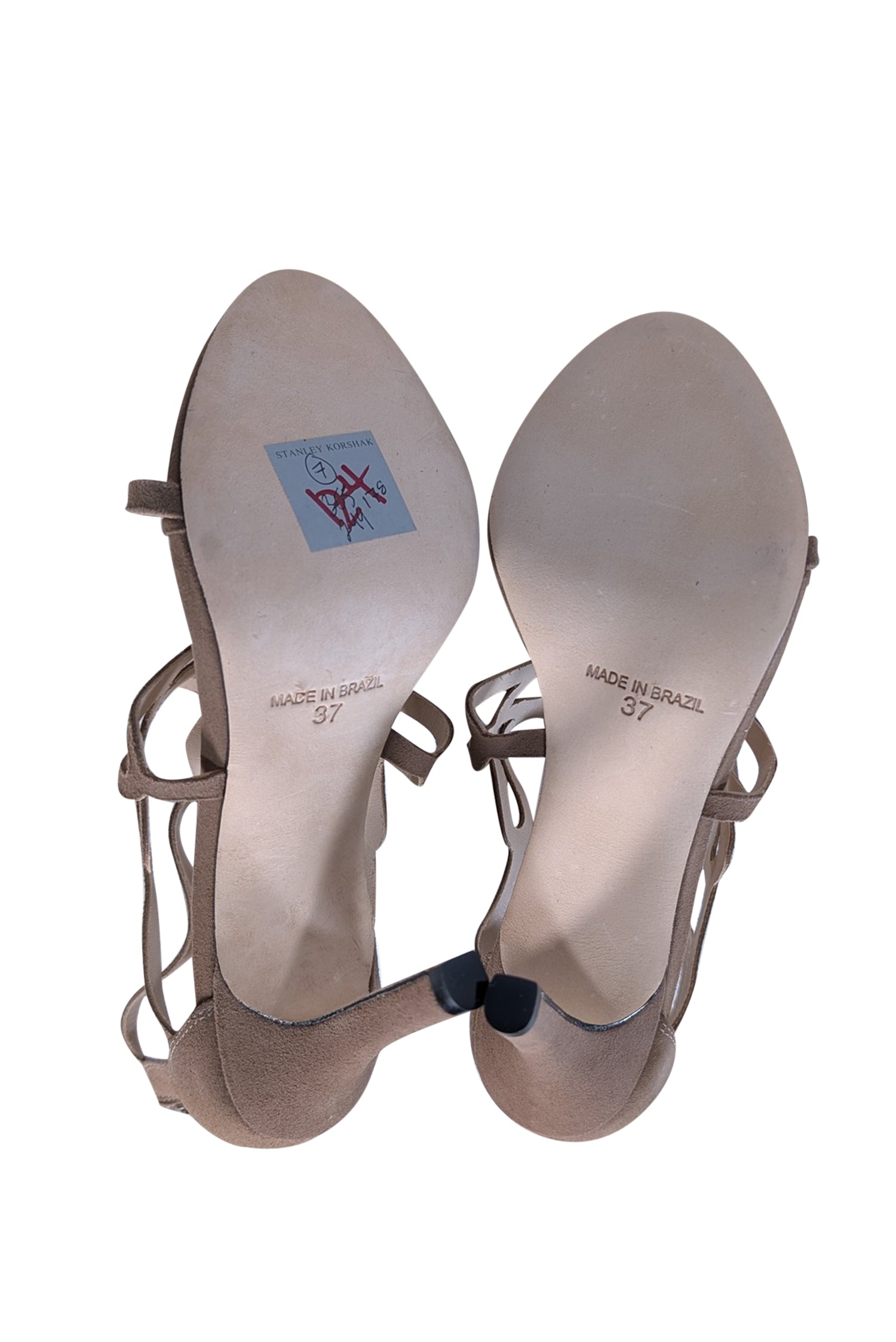 Dee Keller Taupe Suede Caged Open Toe Heels - Size 7 - Stand Out in Style!