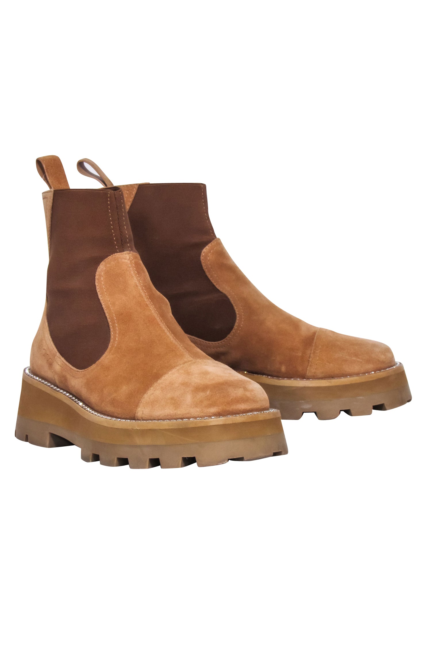 Jimmy Choo Tan Suede Rhinestone Clayton Platform Booties - Size 7