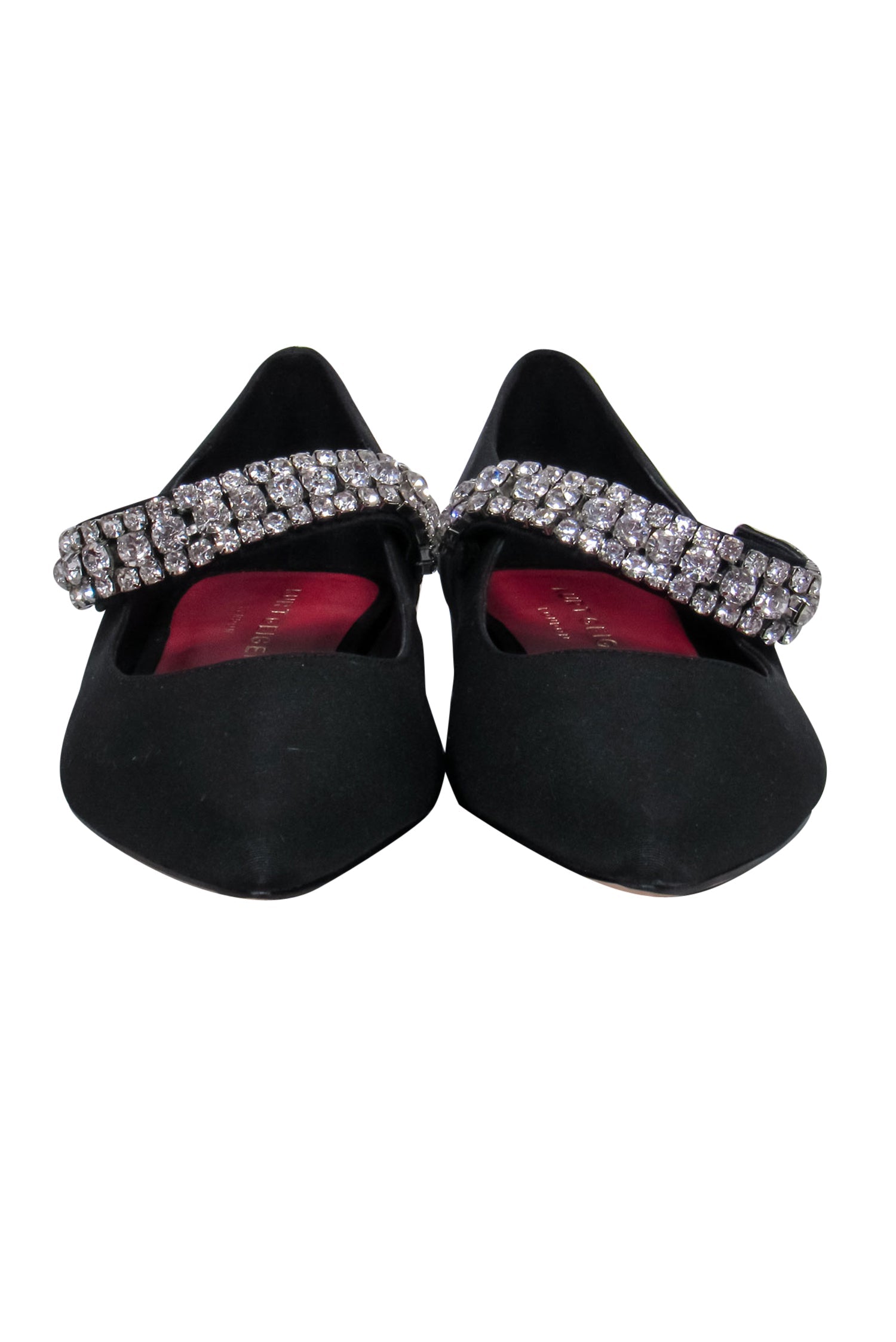 Kurt Geiger Black Rhinestone Strap Pointed Toe Flats - Size 8