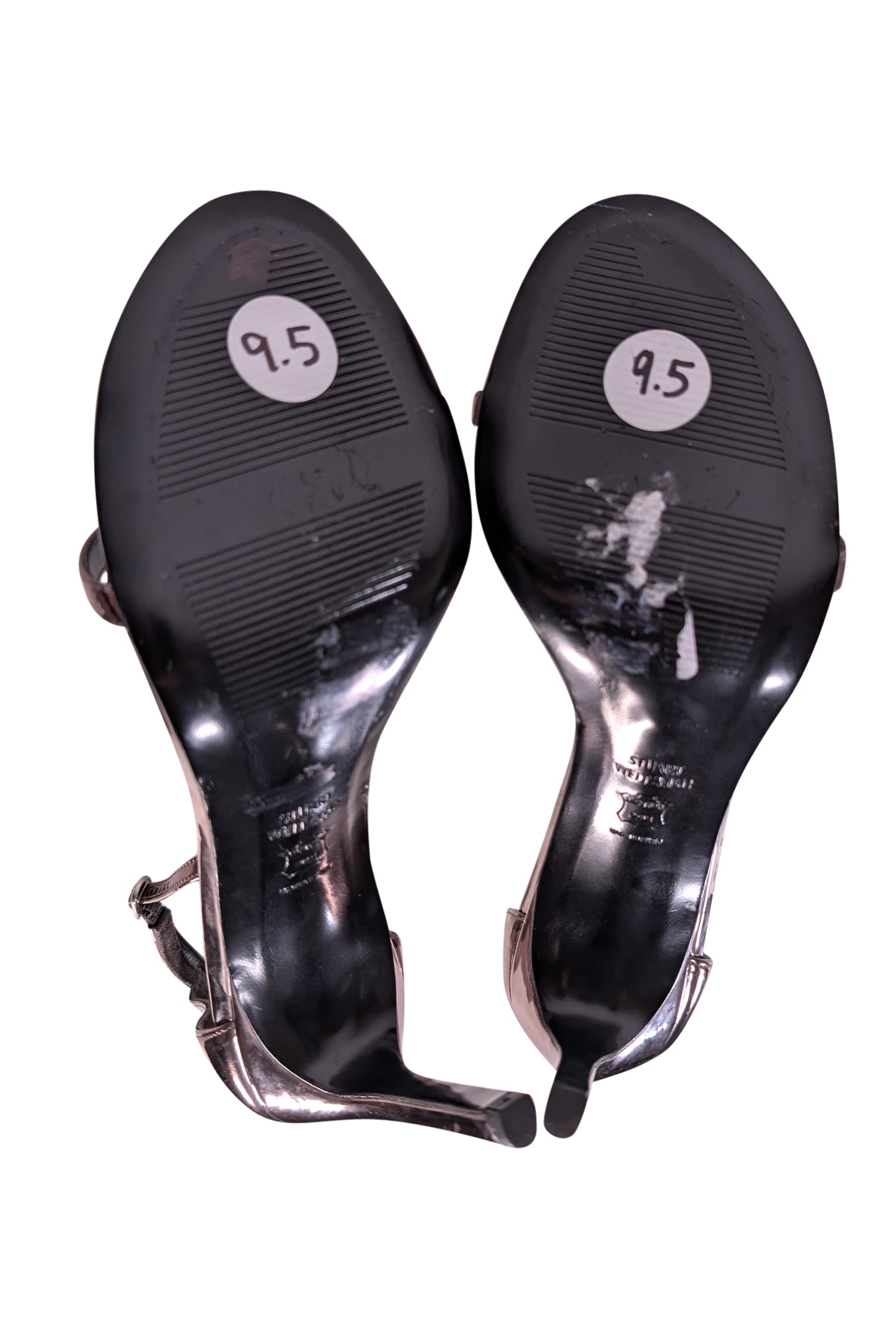 Stuart Weitzman Gunmetal Metallic Leather Open-Toe Heels - Size 9.5