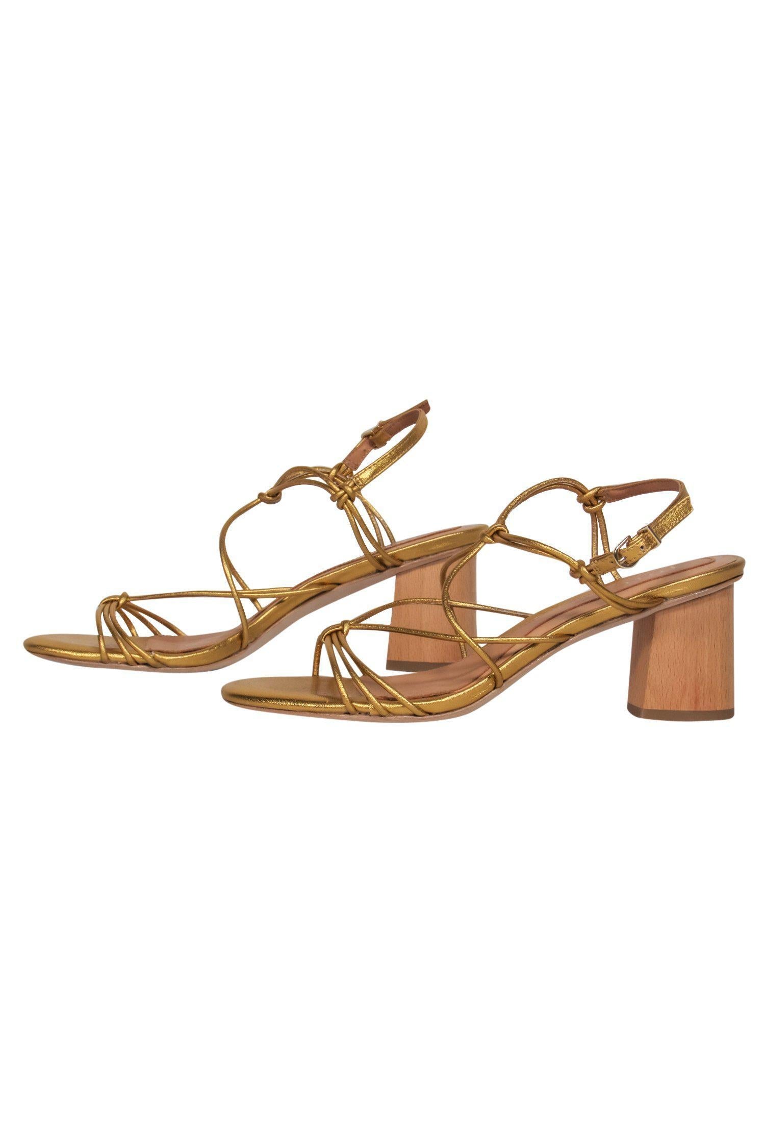 Joie Gold Strappy Wooden Block Heel Pumps - Size 6.5, Your Summer Glam Essential