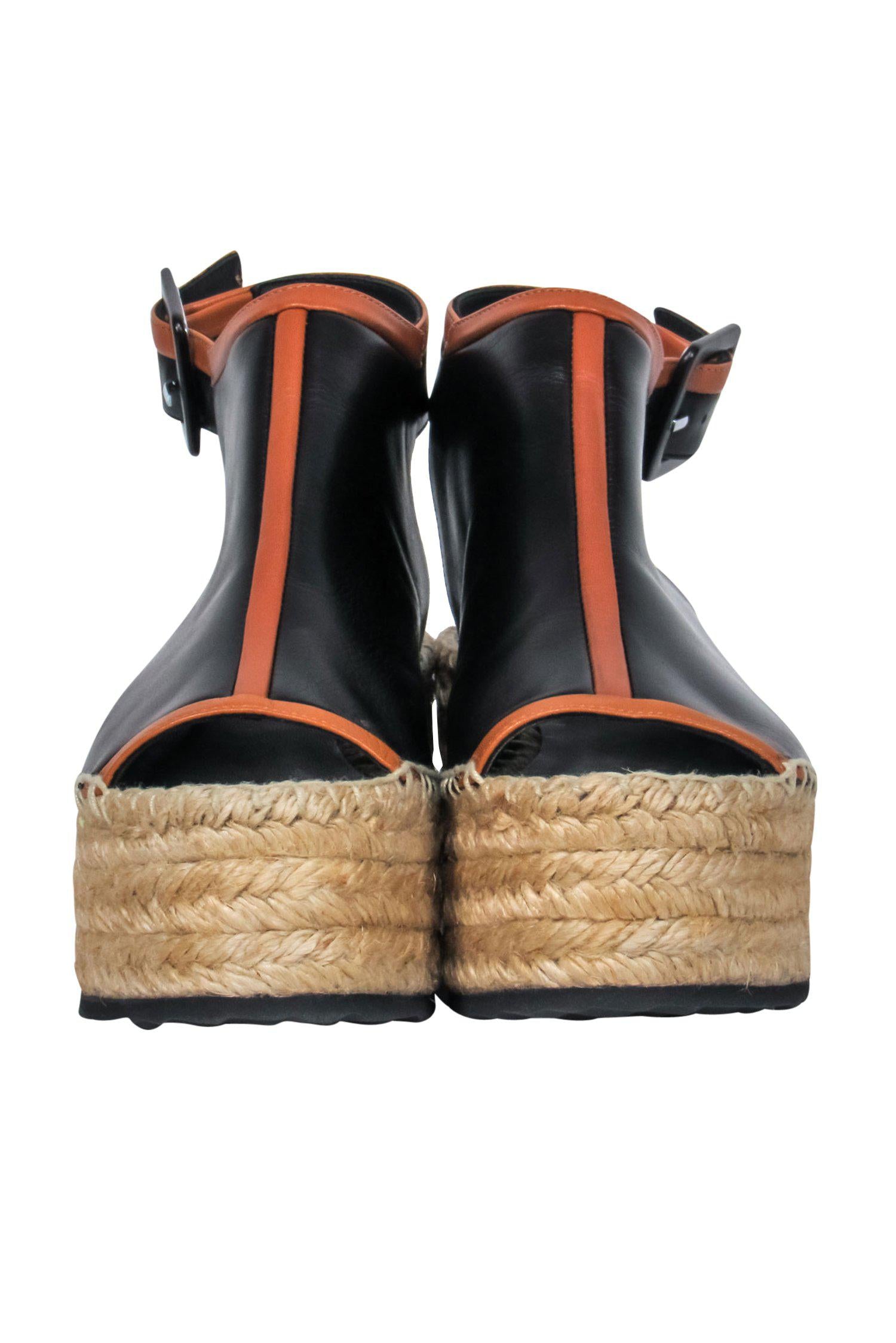 Pierre Hardy - Stunning Black & Brown Leather Woven Platform Peep Toe Espadrilles, Size 6