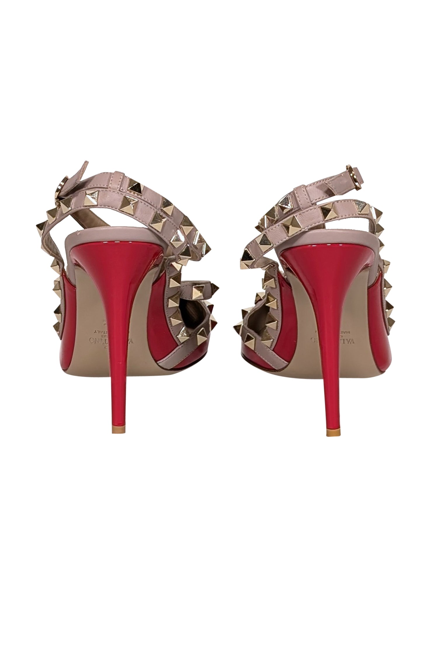 Valentino - Irresistible Red & Beige Studded Strappy Heels in Size 10.5
