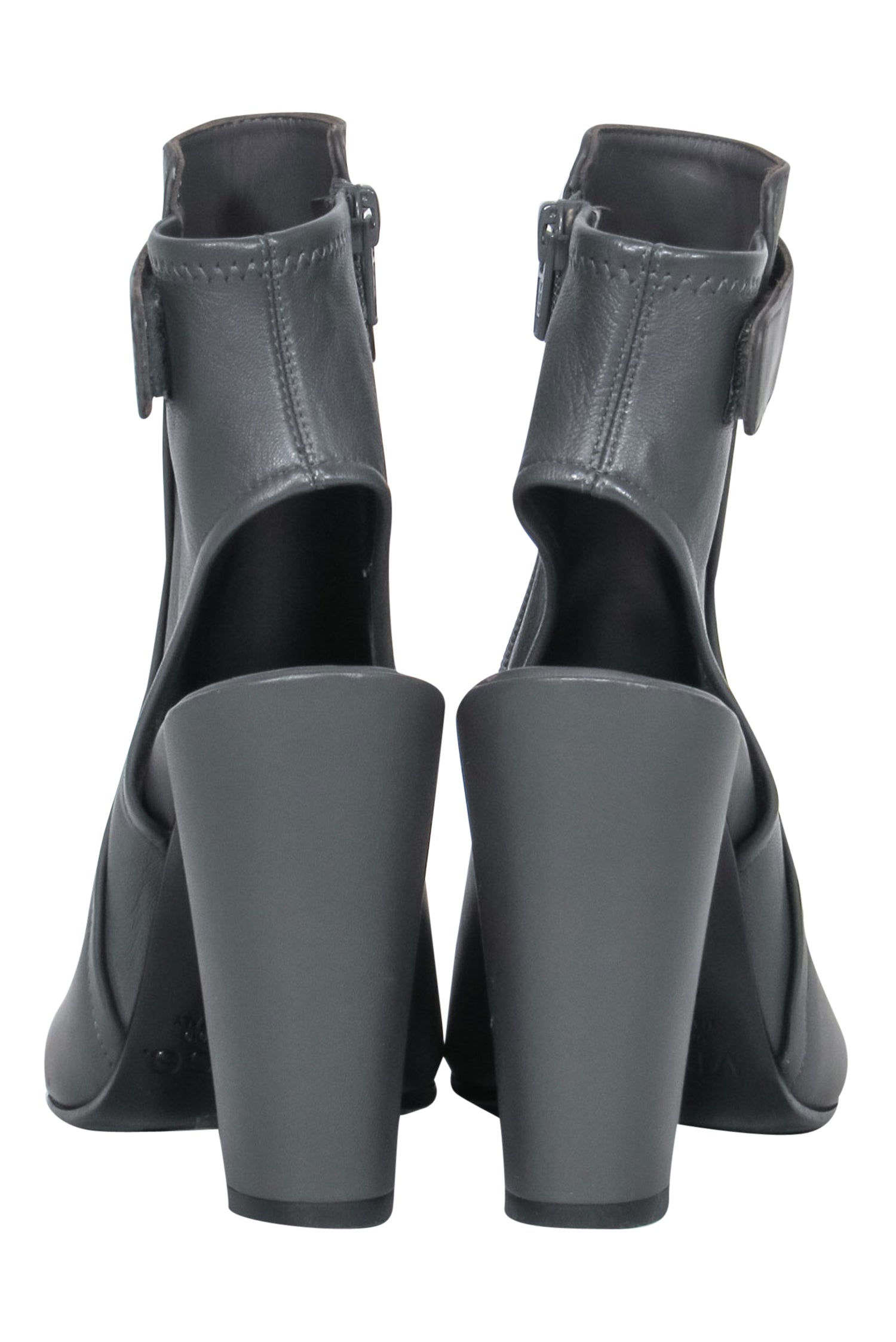 Vince Dark Gray Smooth Leather Open Toe Block Heel Shoes - Size 7