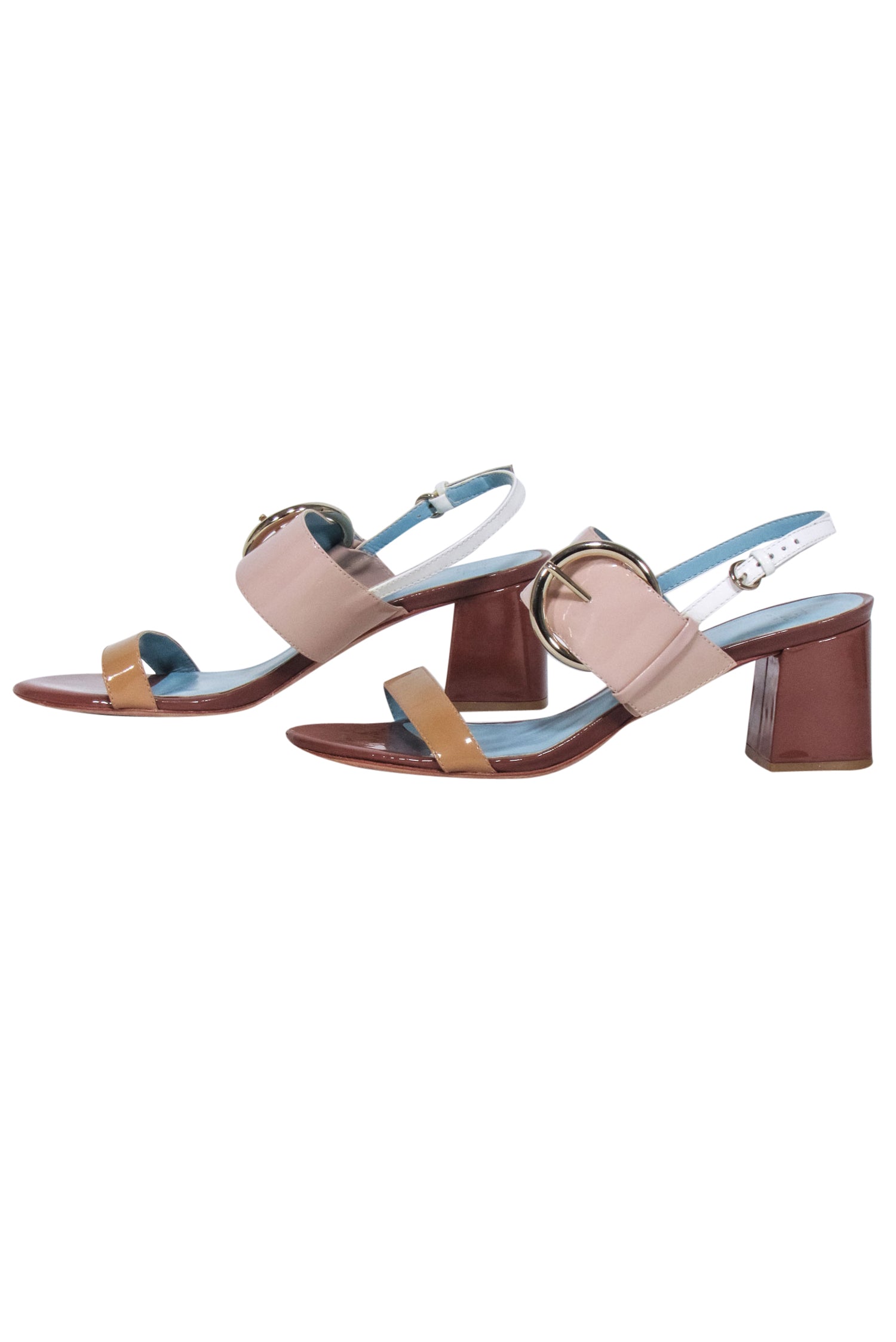 Frances Valentine Patent Leather Strappy Sandals in Tan, Beige & Brown - Size 7.5