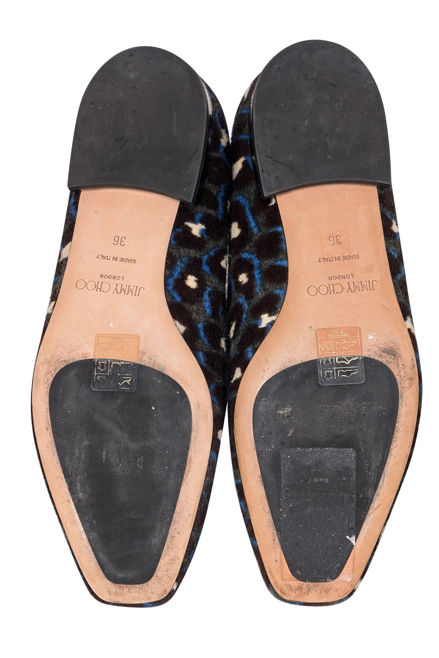 Jimmy Choo Blue & Grey Leopard Print Flat Shoes - Size 6