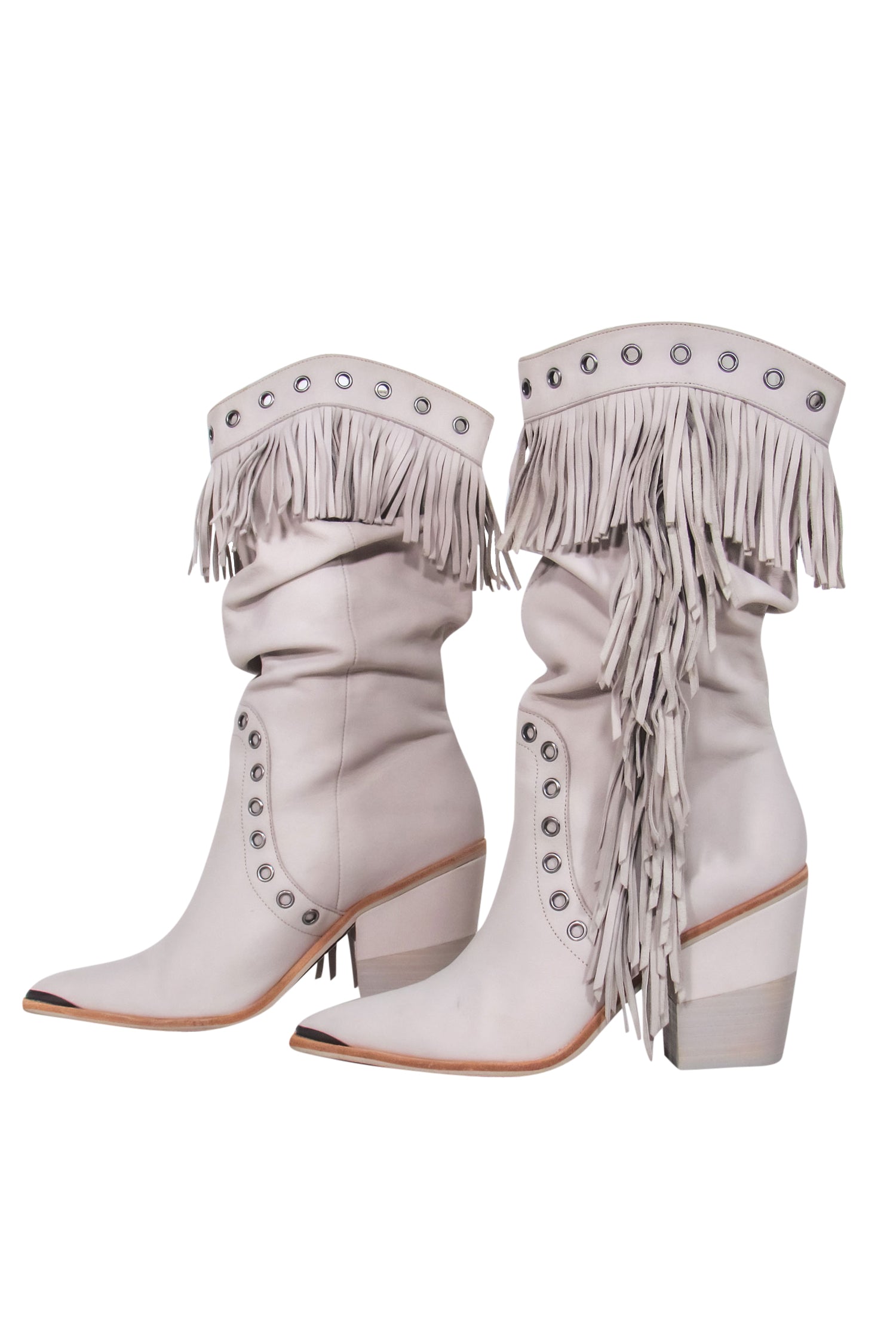 Kenneth Cole's Stunning Light Grey Fringed Heeled Cowboy Boots - Size 9