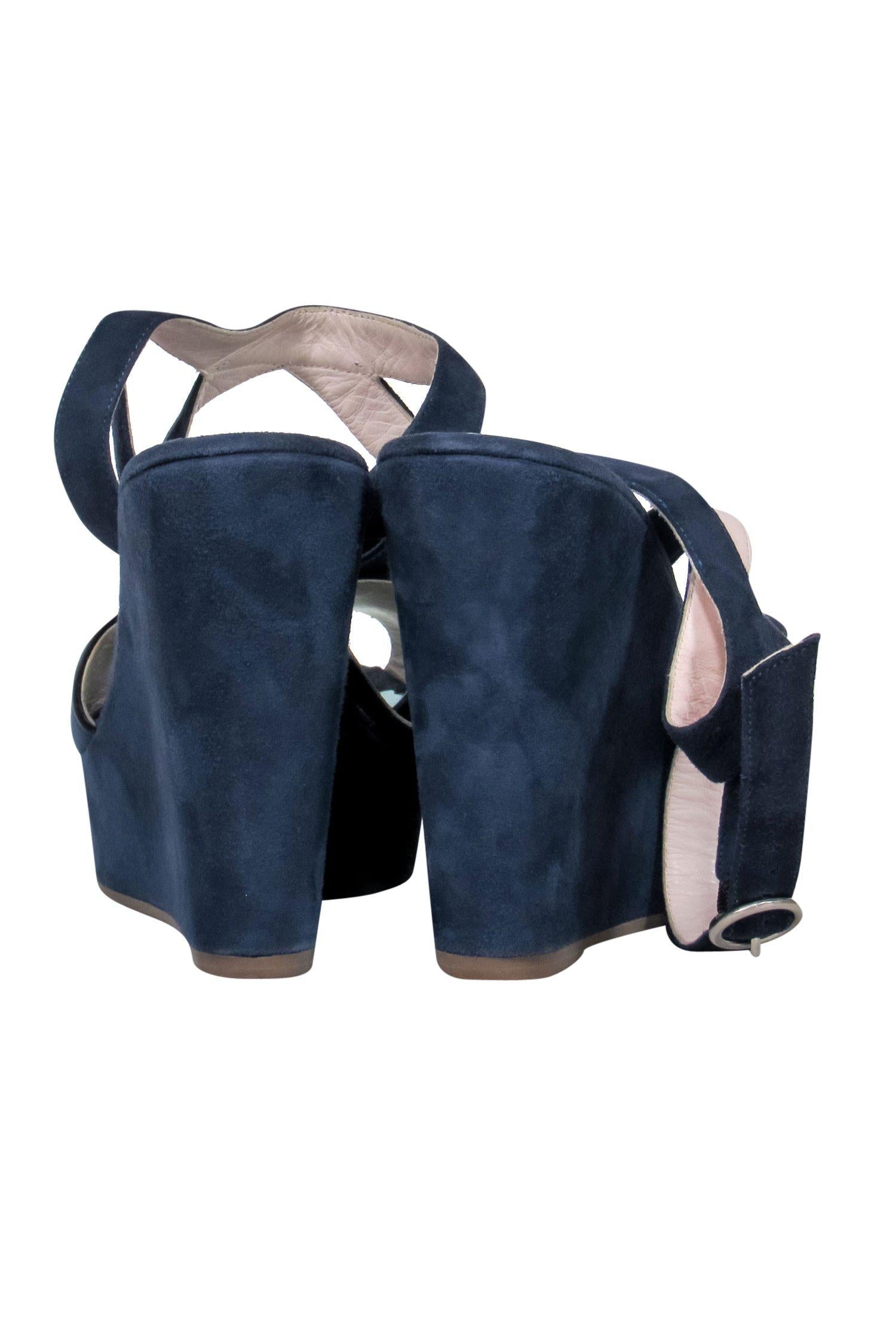 Marc Jacobs Navy Suede Flowered Platform Wedges - Size 6.5
