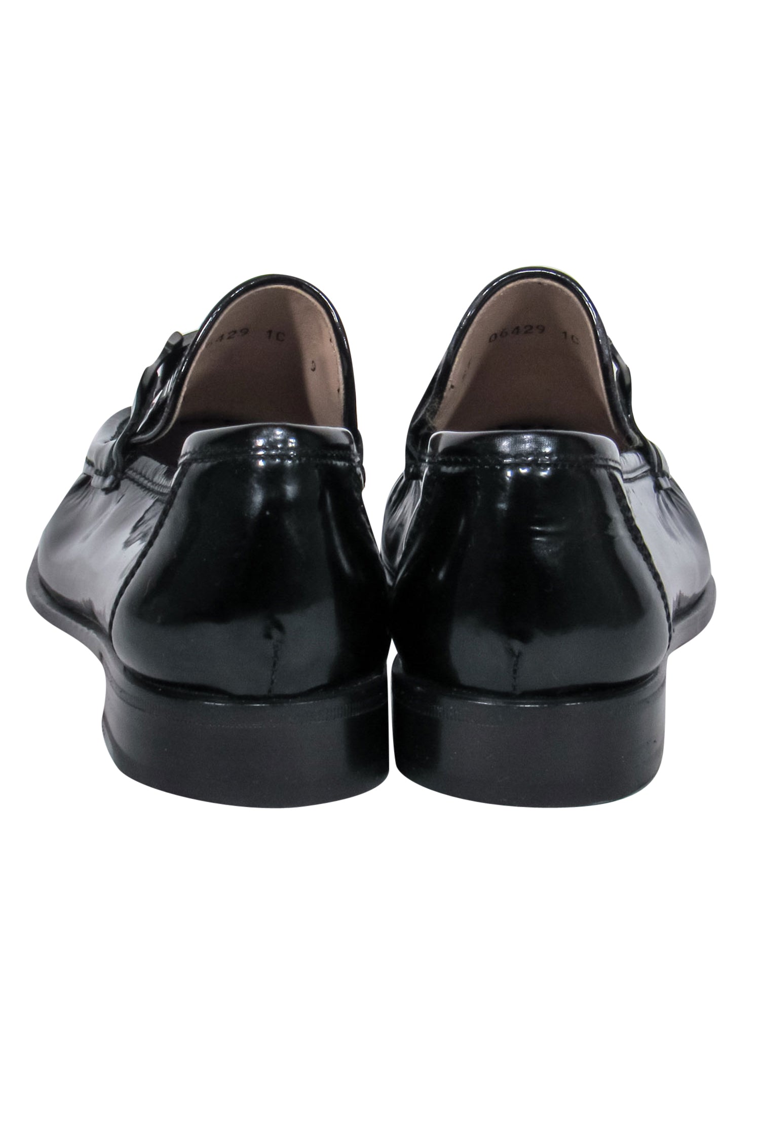 Ferragamo's Glamorous Black Patent Leather Square Toe Loafers with Buckles - Size 9