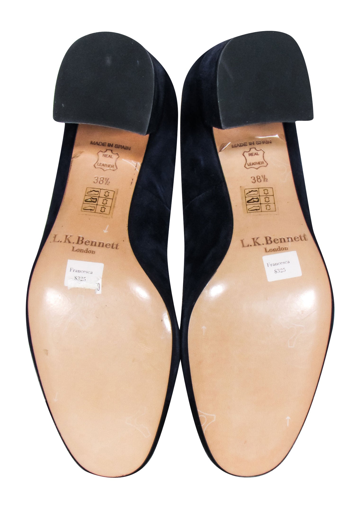 L.K. Bennett Navy Suede Black Rounded Toe Block Heel Pumps - Size 8.5 - Elevate Your Style!