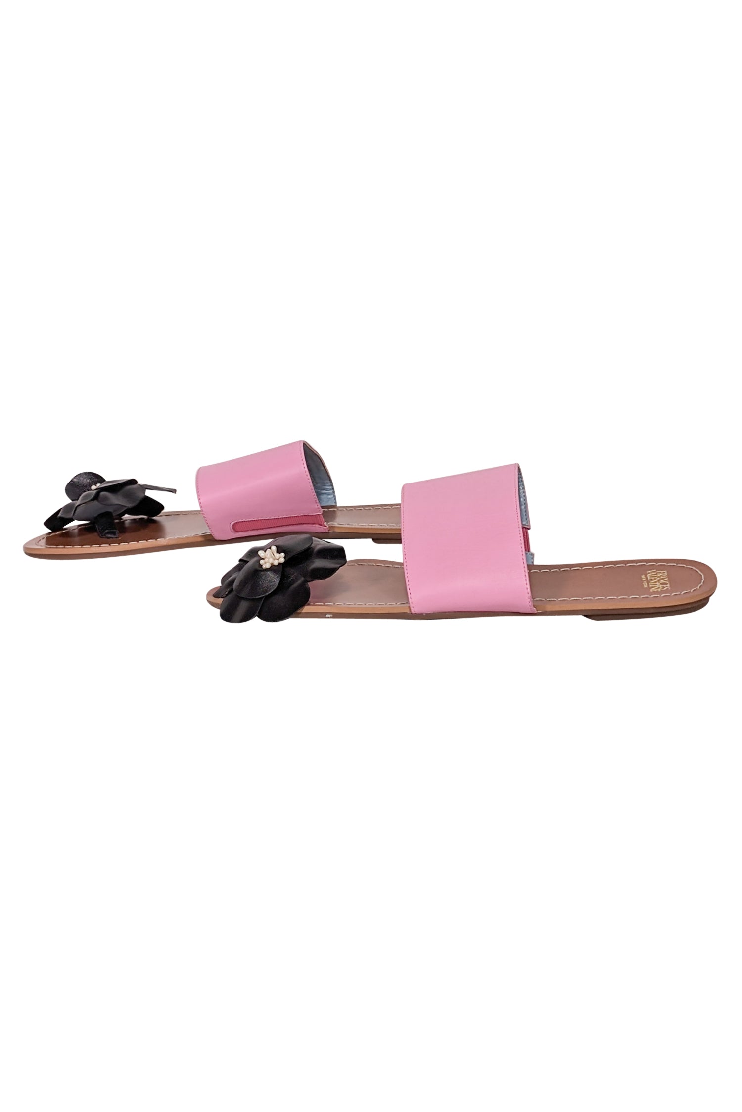 Frances Valentine's Stylish Pink, Tan & Black Flower Sandals - Size 9