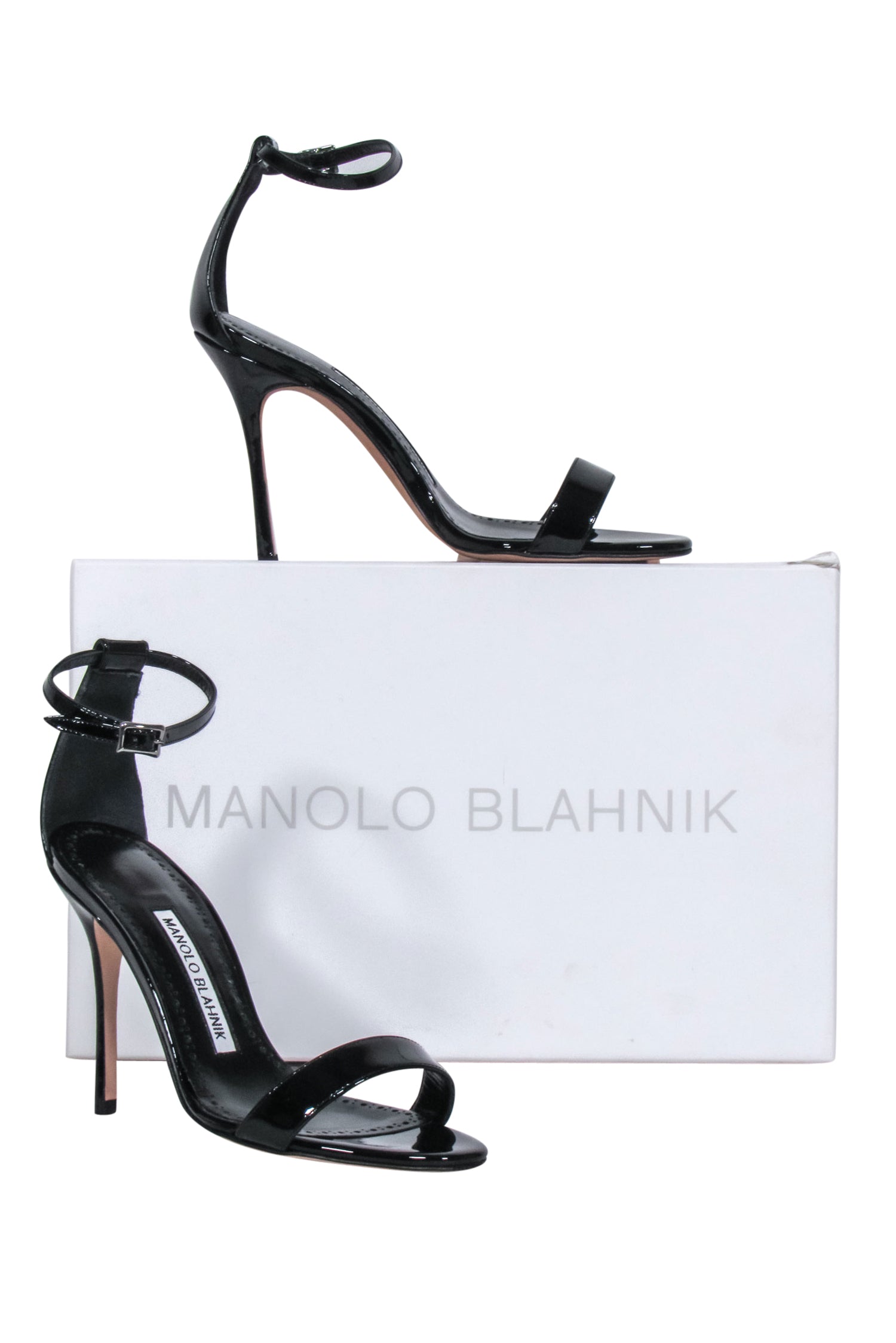 Manolo Blahnik's Stunning Black Patent Leather Annesa Strappy Pumps - Size 5