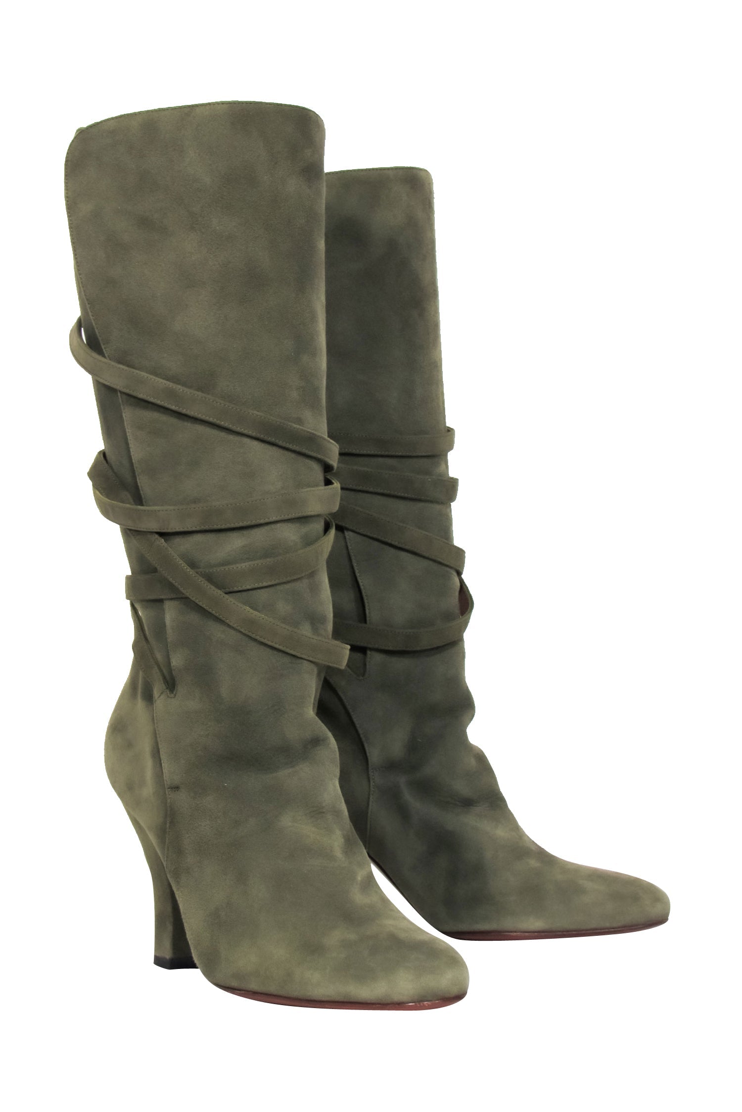 Yves Saint Laurent Olive Green Suede Tall Boots - Size 8.5 - Make a Bold Fashion Statement!