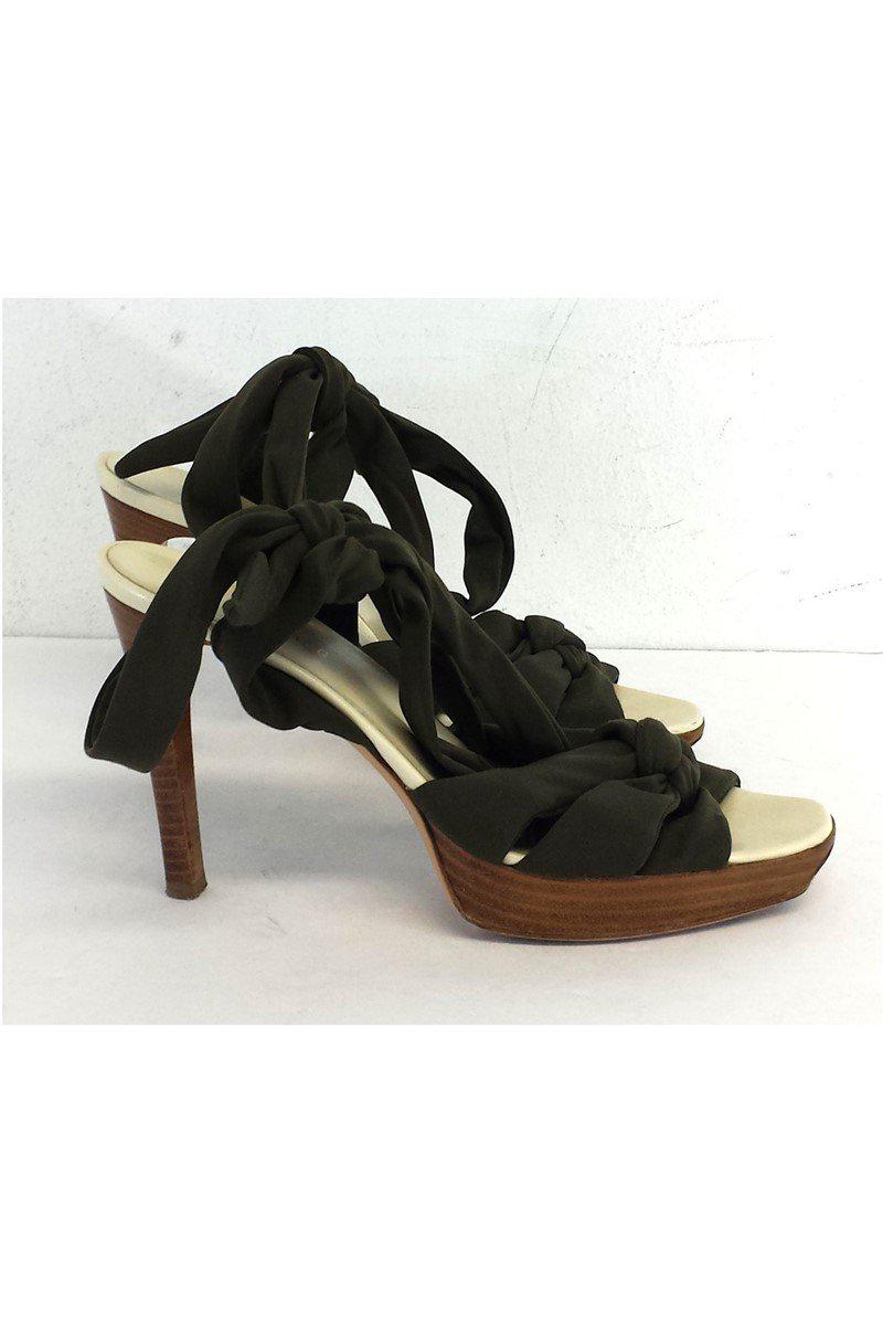 Helmut Lang's Stunning Olive Green Fabric Tie Up Heels in Size 8