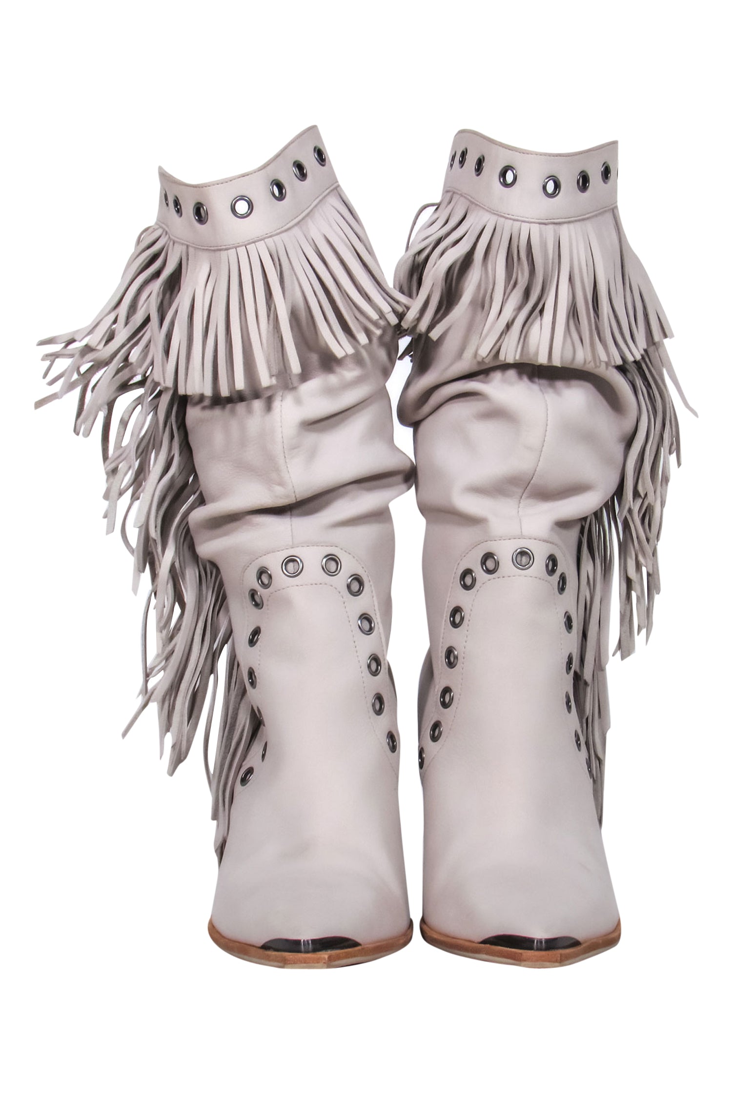 Kenneth Cole's Stunning Light Grey Fringed Heeled Cowboy Boots - Size 9