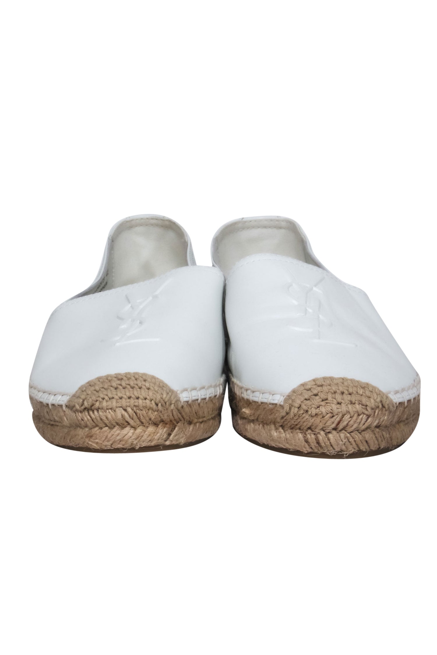 Yves Saint Laurent White Leather Logo Embossed Espadrilles - Size 11: Summer Fashion Must-Have