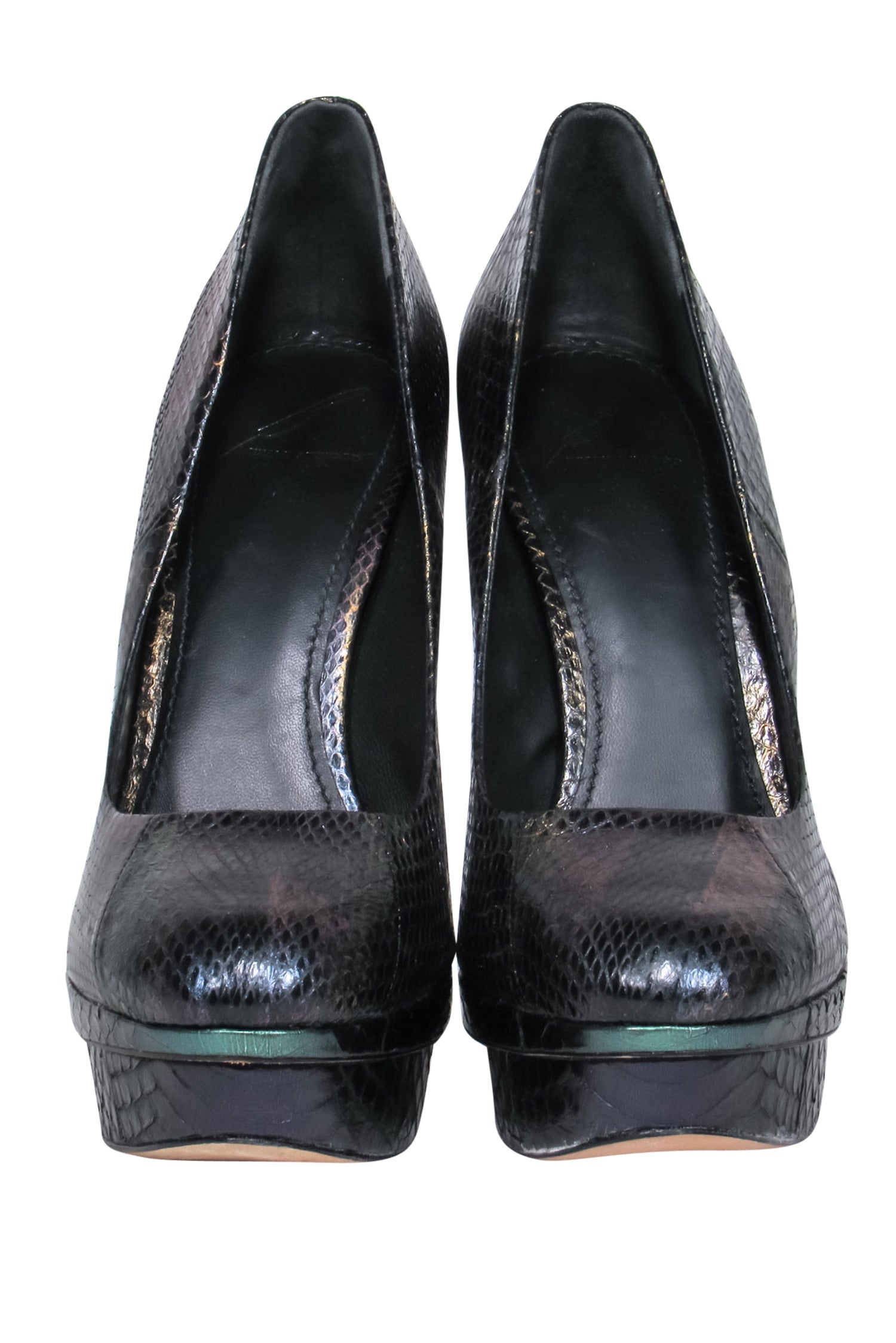 Brian Atwood Purple & Brown Snakeskin Leather Platform Pumps - Size 9.5