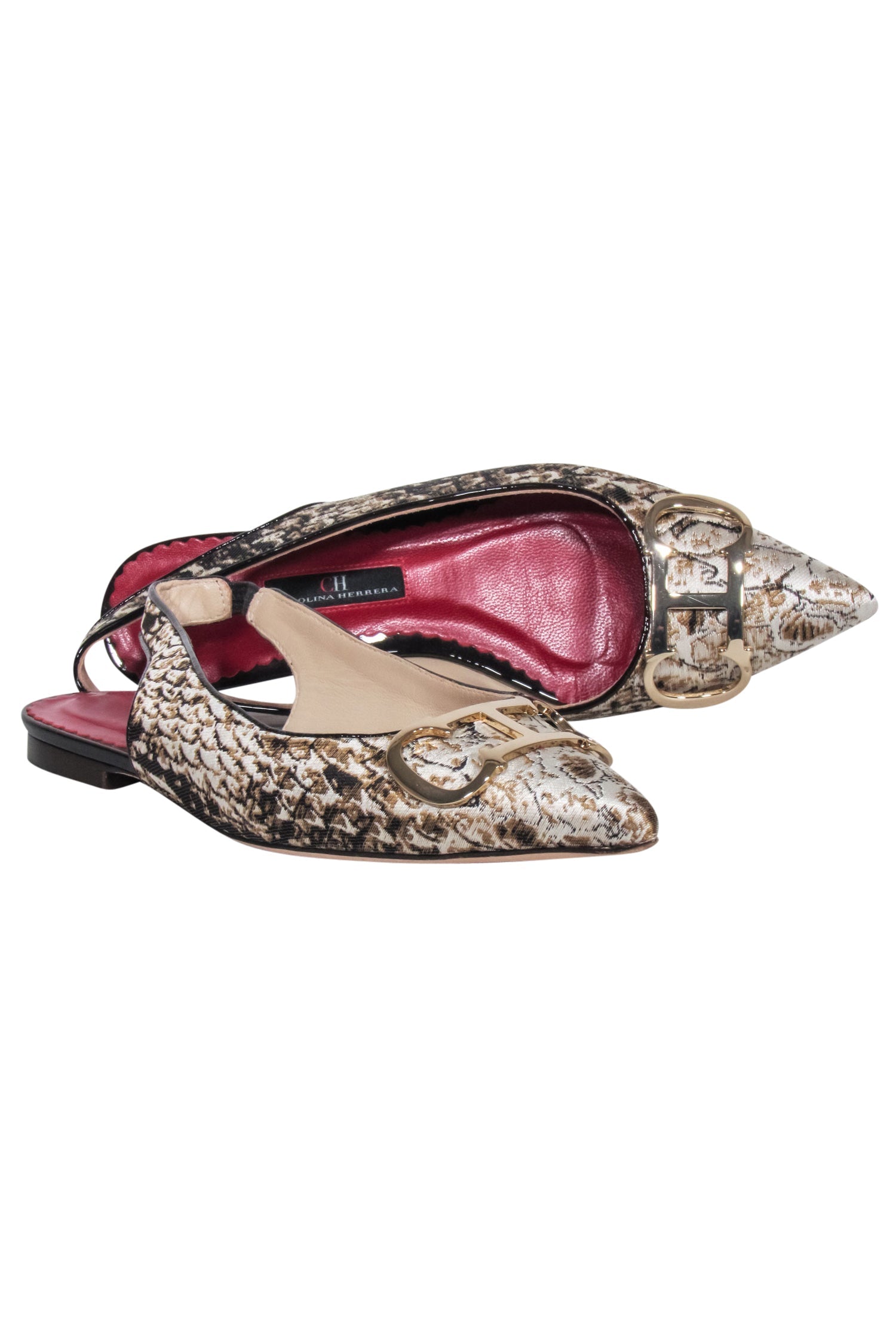 Carolina Herrera - Stunning Beige Brocade Print Sling-Back Flats in Size 7