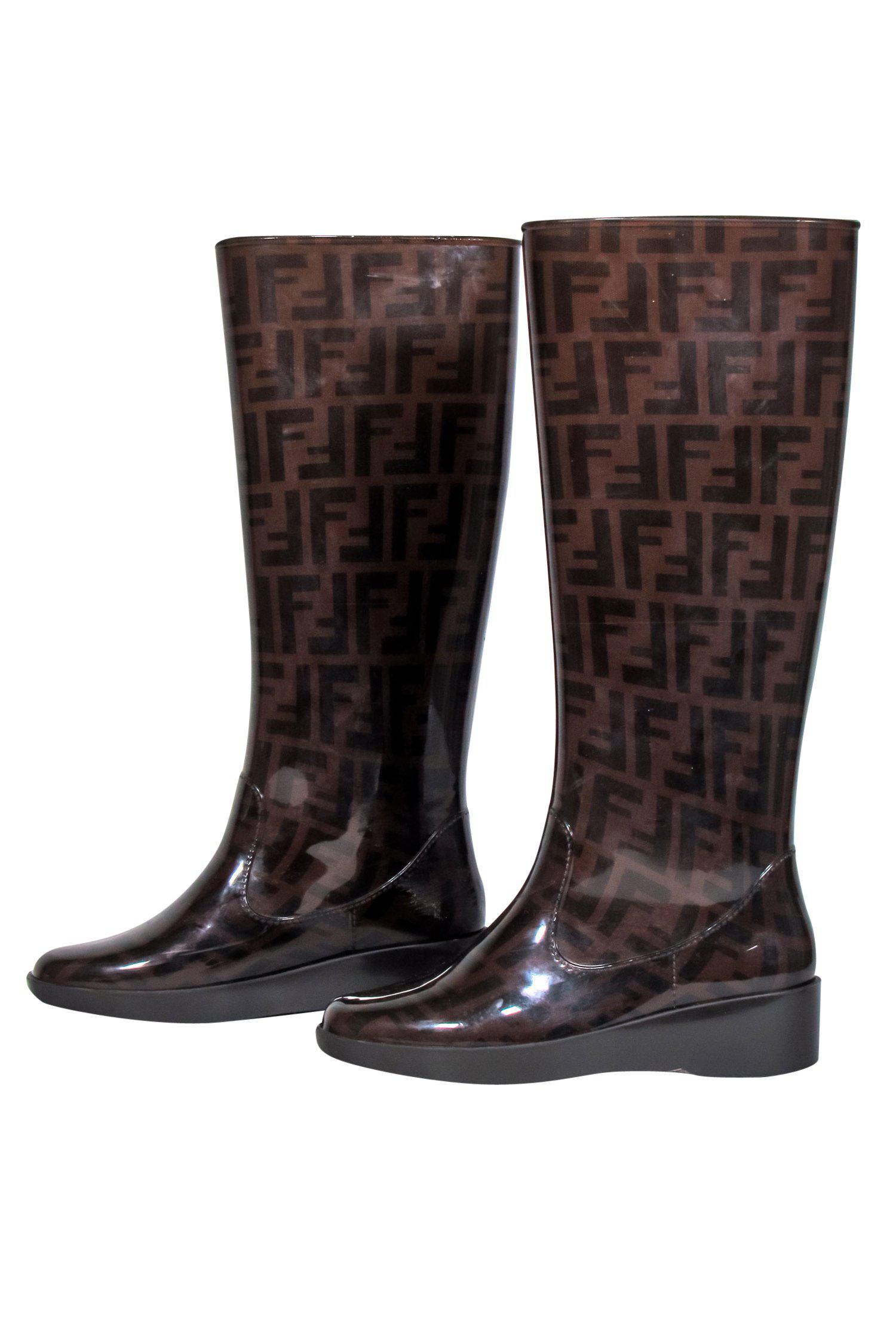 Fendi Brown Monogram Print Platform Rain Boots - Size 5: A Fashion Statement for Rainy Days
