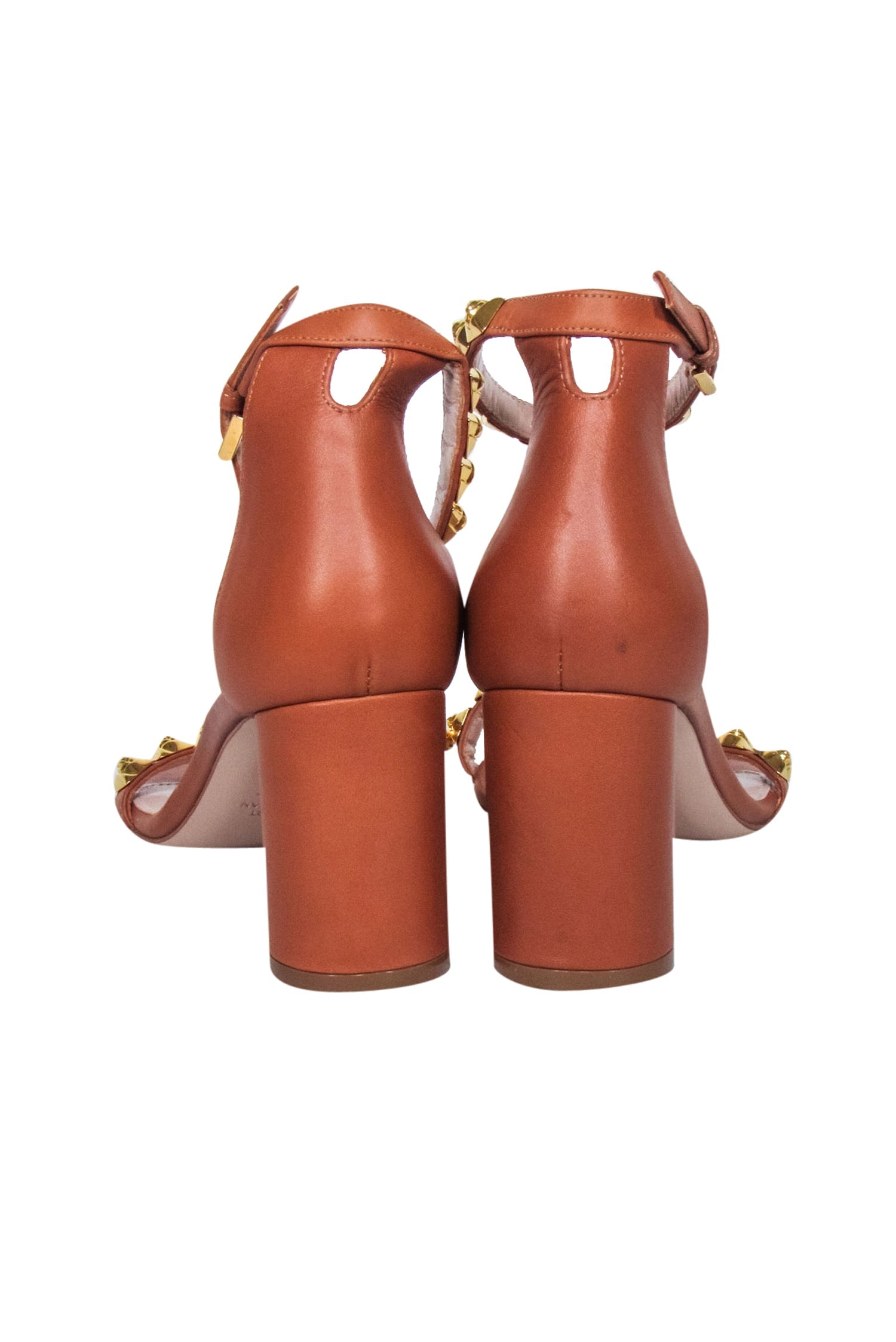 Stuart Weitzman Tan Studded 'Rosemarie' Leather Sandals - Size 7.5