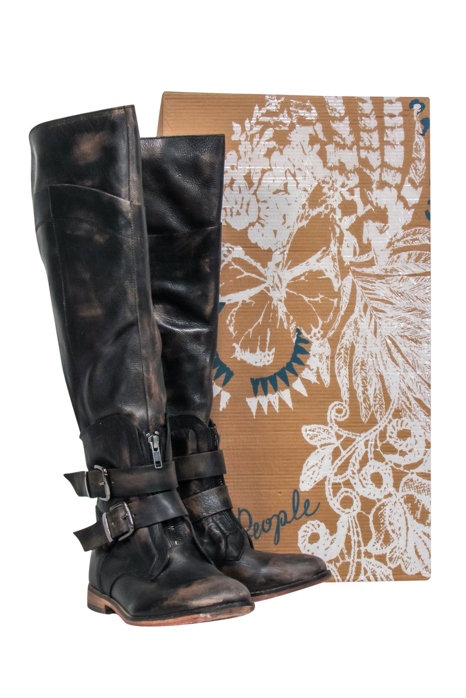 Free People Brown Marbled Knee-High Riding Boots - Size 7: Fall Fashion Must-Have!