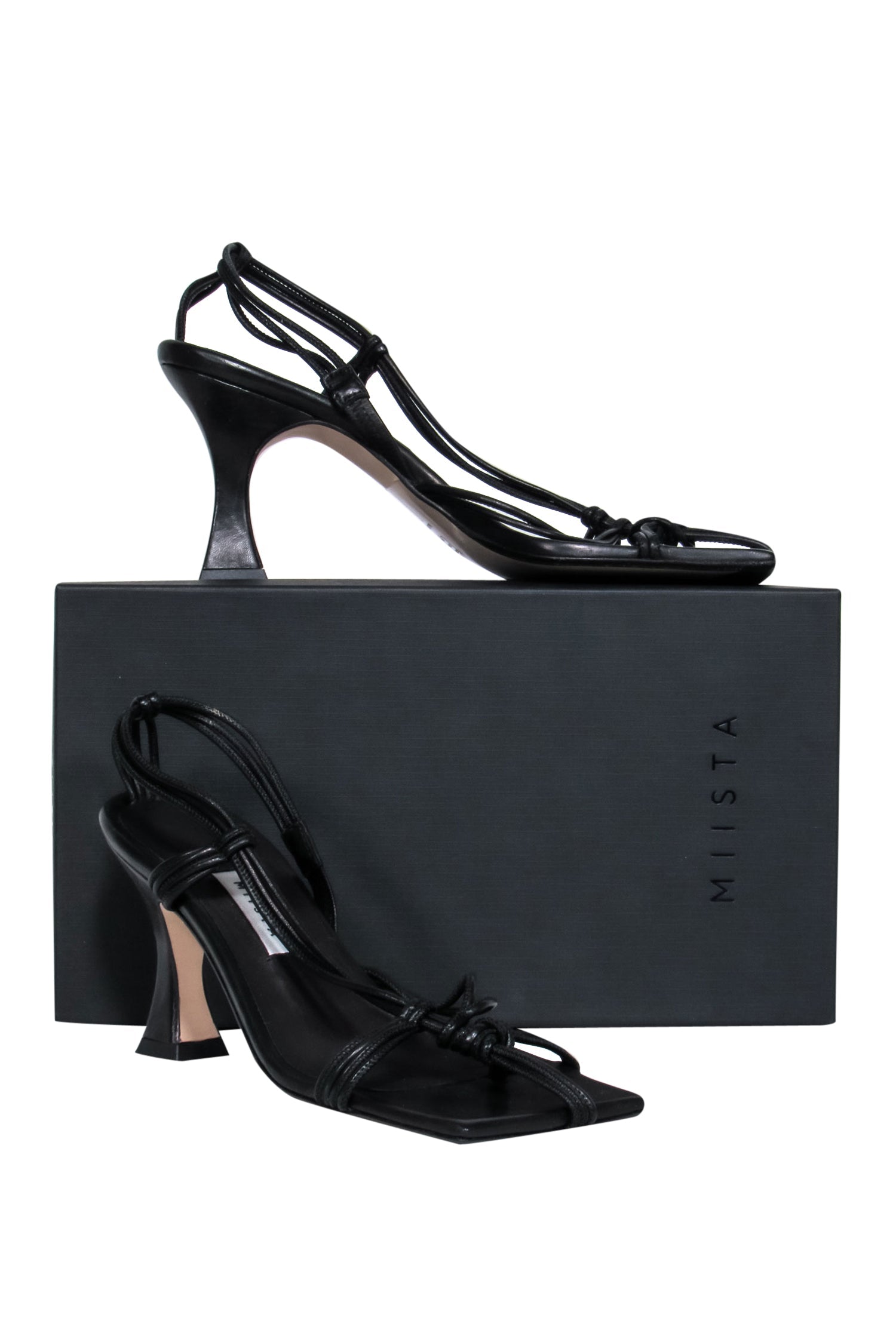 Miista Black Leather Strappy Braided Heel Square Toe Sandals - Size 8.5: Fashion Must-Haves!