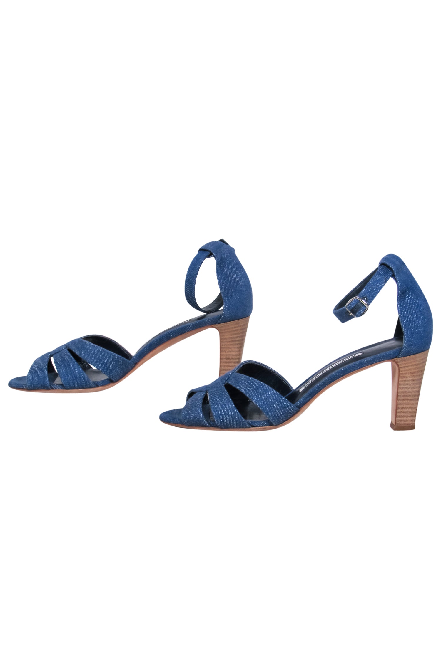 Manolo Blahnik Medium Wash Denim Strappy Pumps - Size 8 - Summer Fashion Must-Have