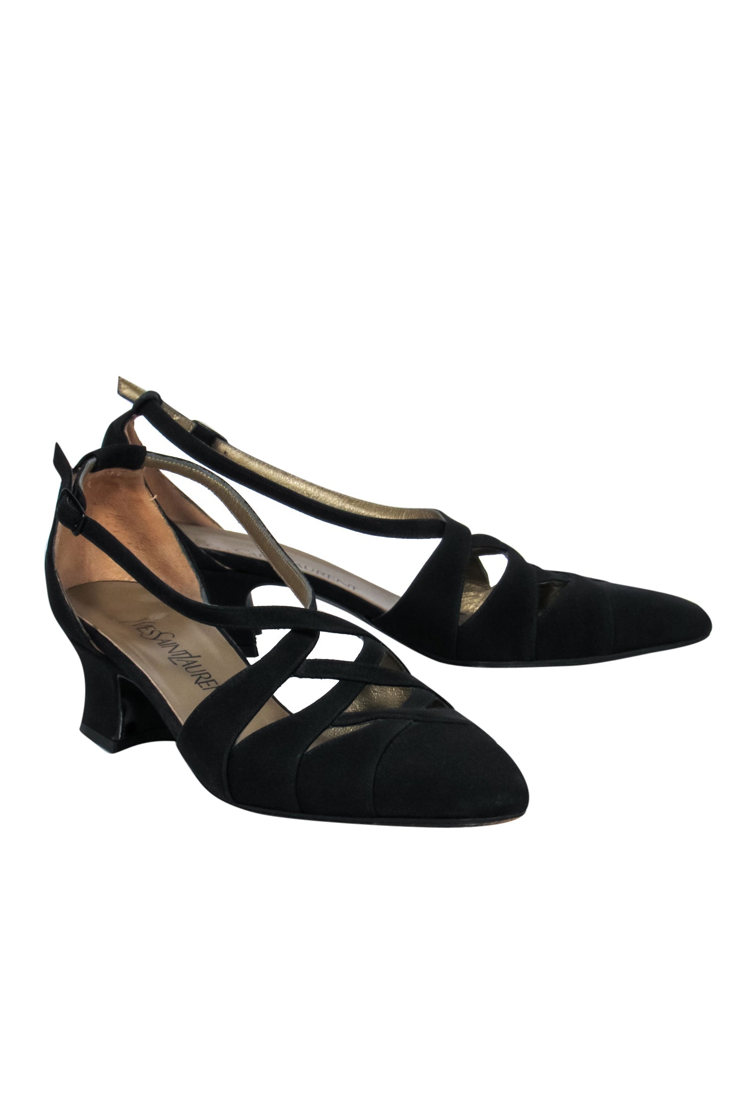 Yves Saint Laurent Vintage Glam: Black Woven Cutout Low Block Heels (Size 7.5)