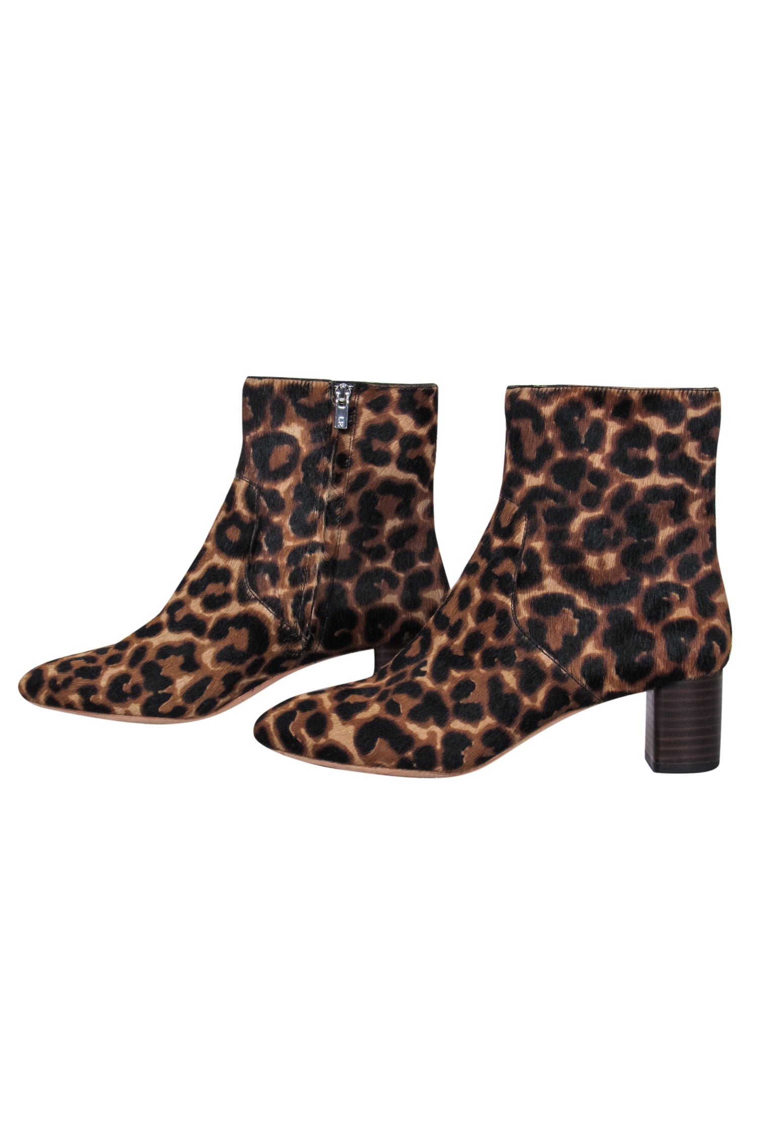 Loeffler Randall - Stunning Tan & Black Leopard Print Calf Hair Block Heel Booties, Size 6.5