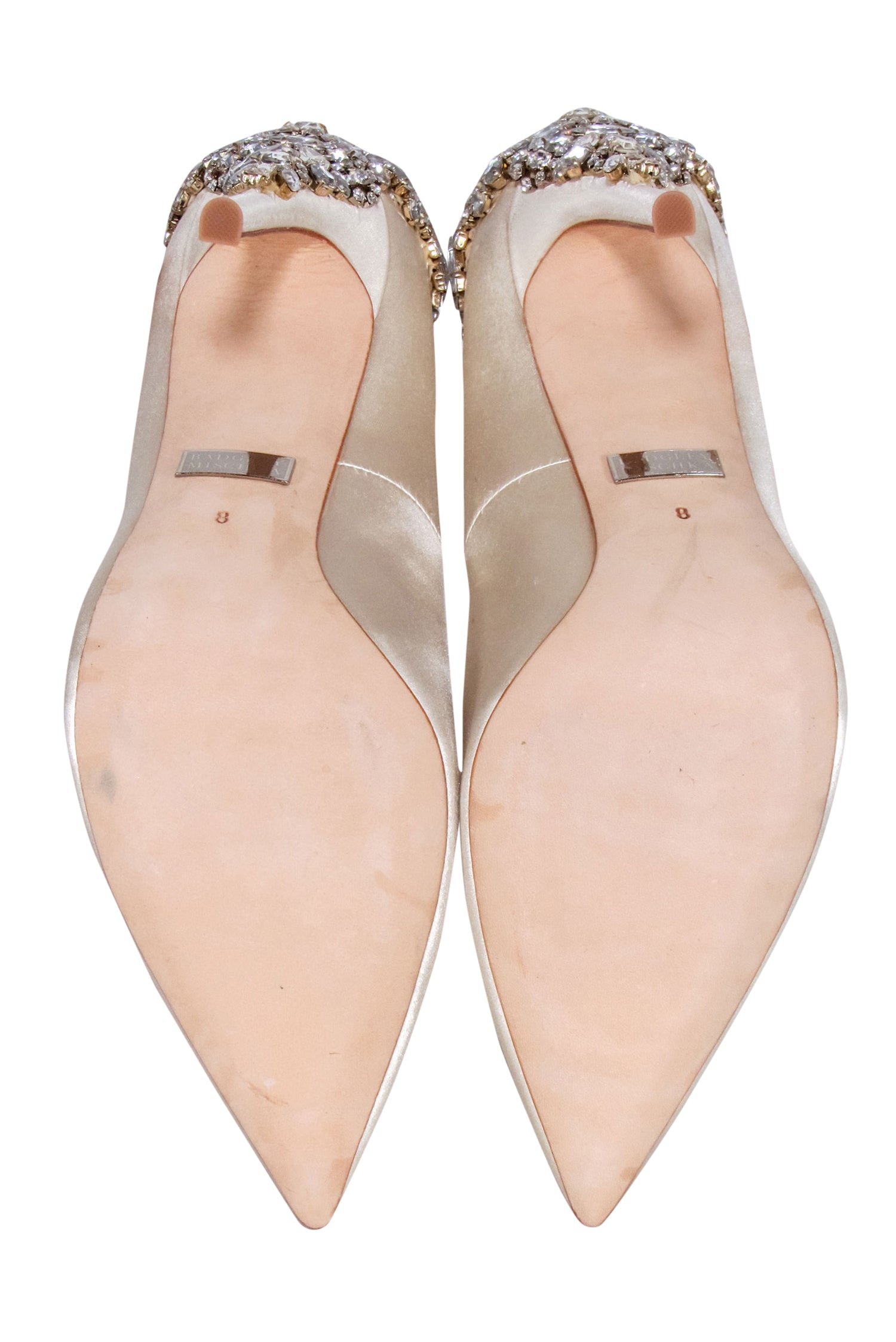 Badgley Mischka - Stunning Ivory Satin Jeweled Heel Pumps, Size 8