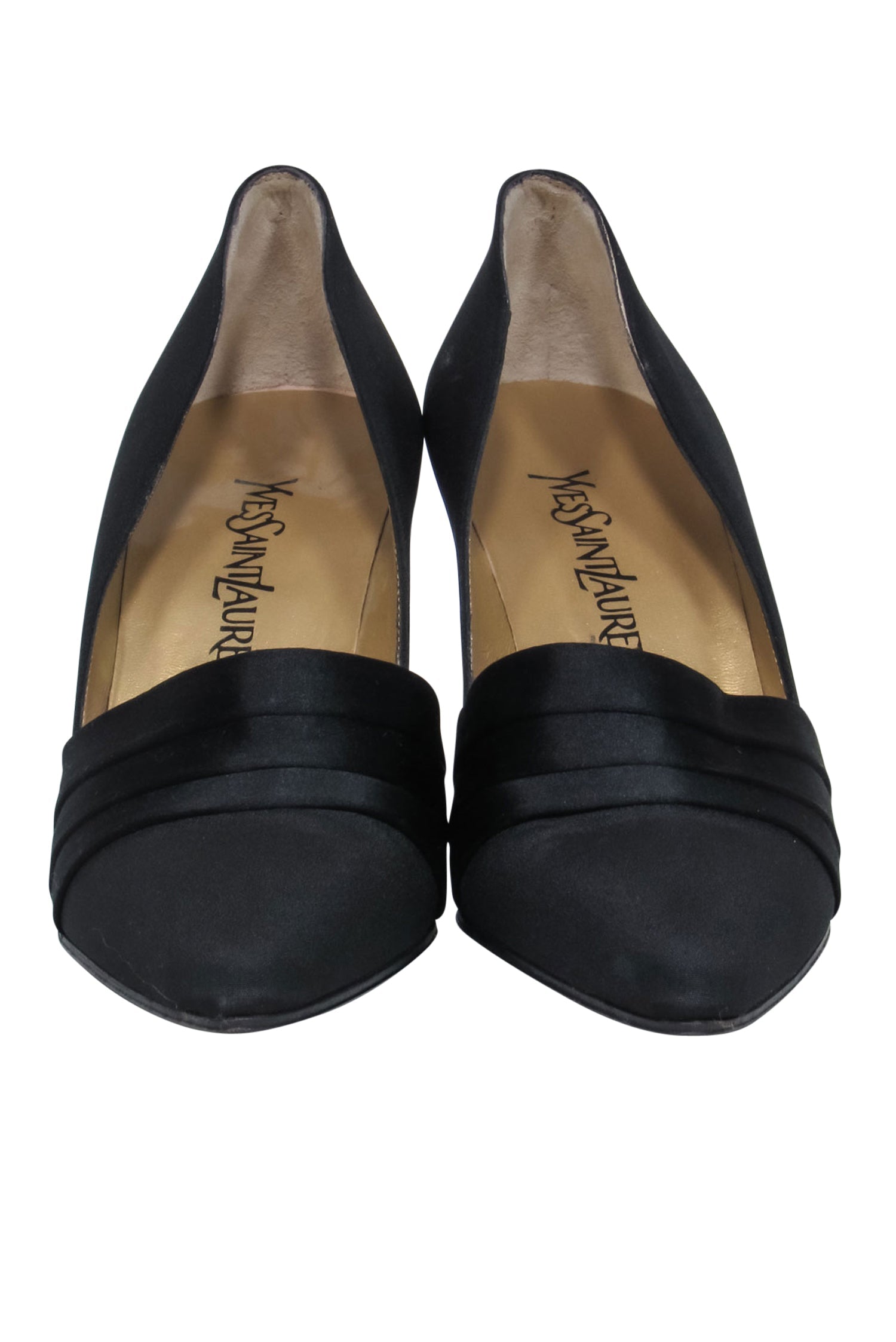 Yves Saint Laurent Elegant Black Pointed Toe Pleated Pumps - Size 7.5