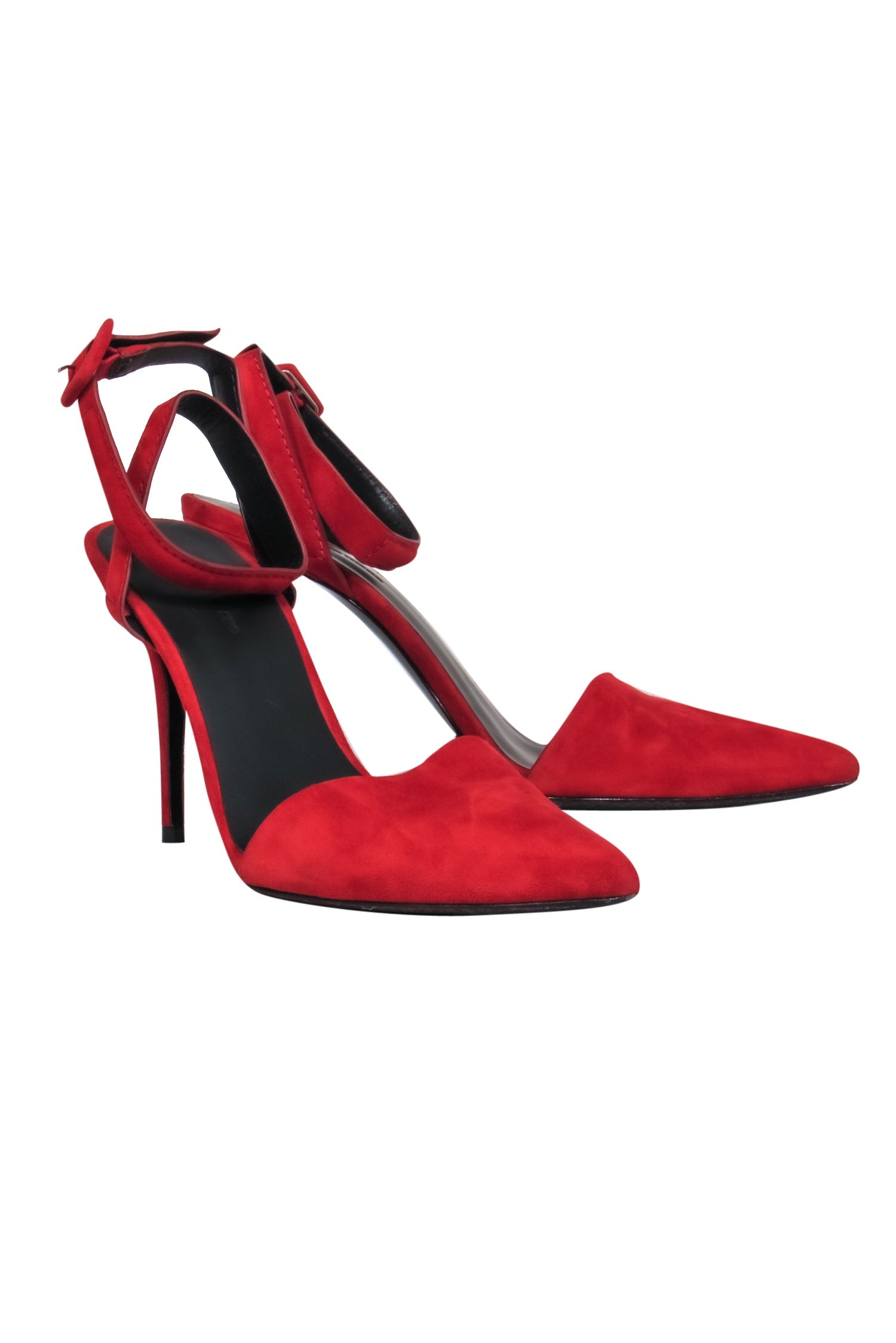 Alexander Wang Red Hot Suede Pointy Toe Wrap Strap Heels - Size 8