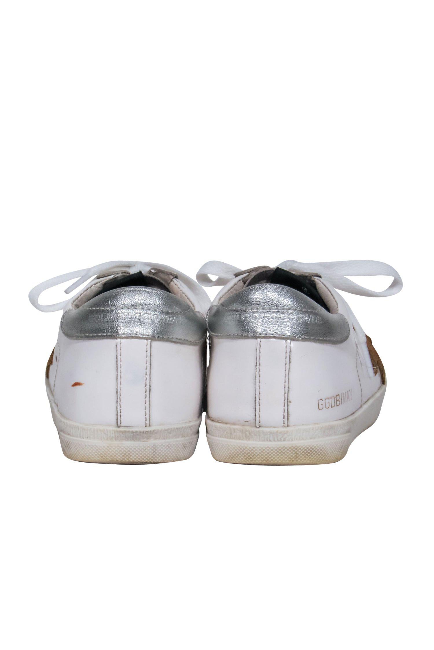 Golden Goose - Stylish White Lace - Up Distressed 'Superstar' Sneakers with Gold Star Design, Size 6