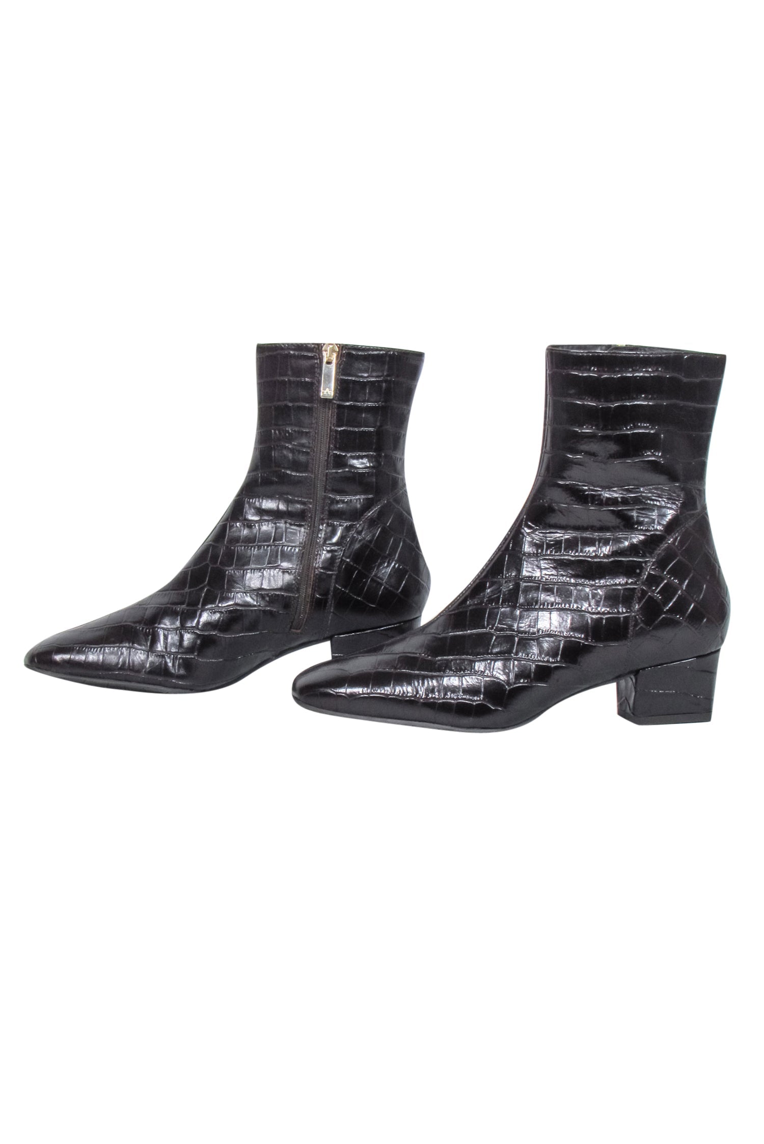 Aquatalia Brown Leather Croc-Textured Short Boots - Size 9 - A Must-Have for Fashionistas!